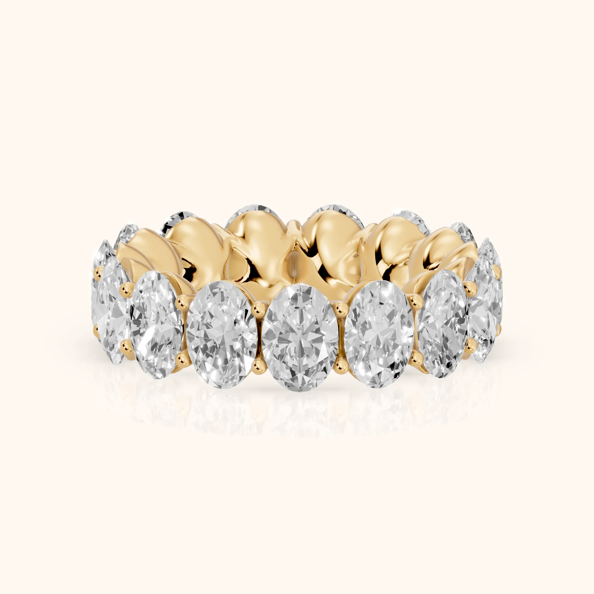 Flavia Shared Prong Oval Diamond Eternity Band in Yellow Gold — view 1