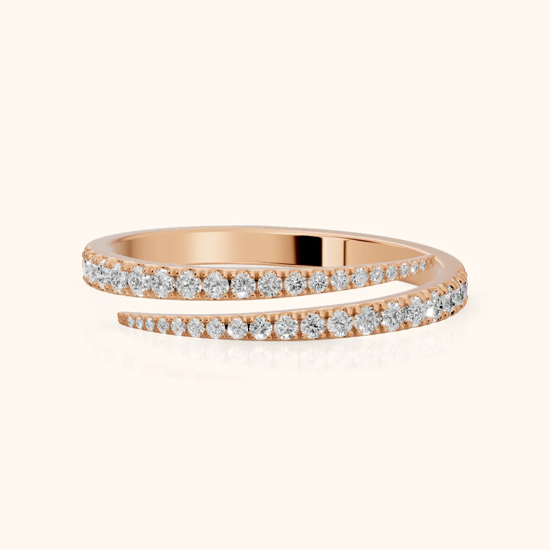 Mina Bypass Round Diamond Wedding Band in Rose Gold — view 2