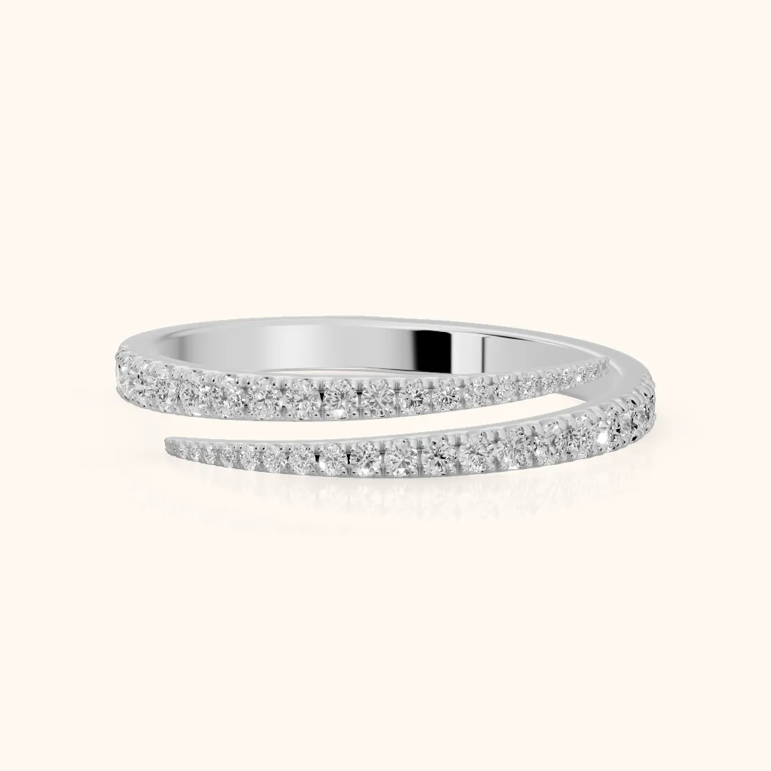 Mina Bypass Round Diamond Wedding Band in Silver — view 2