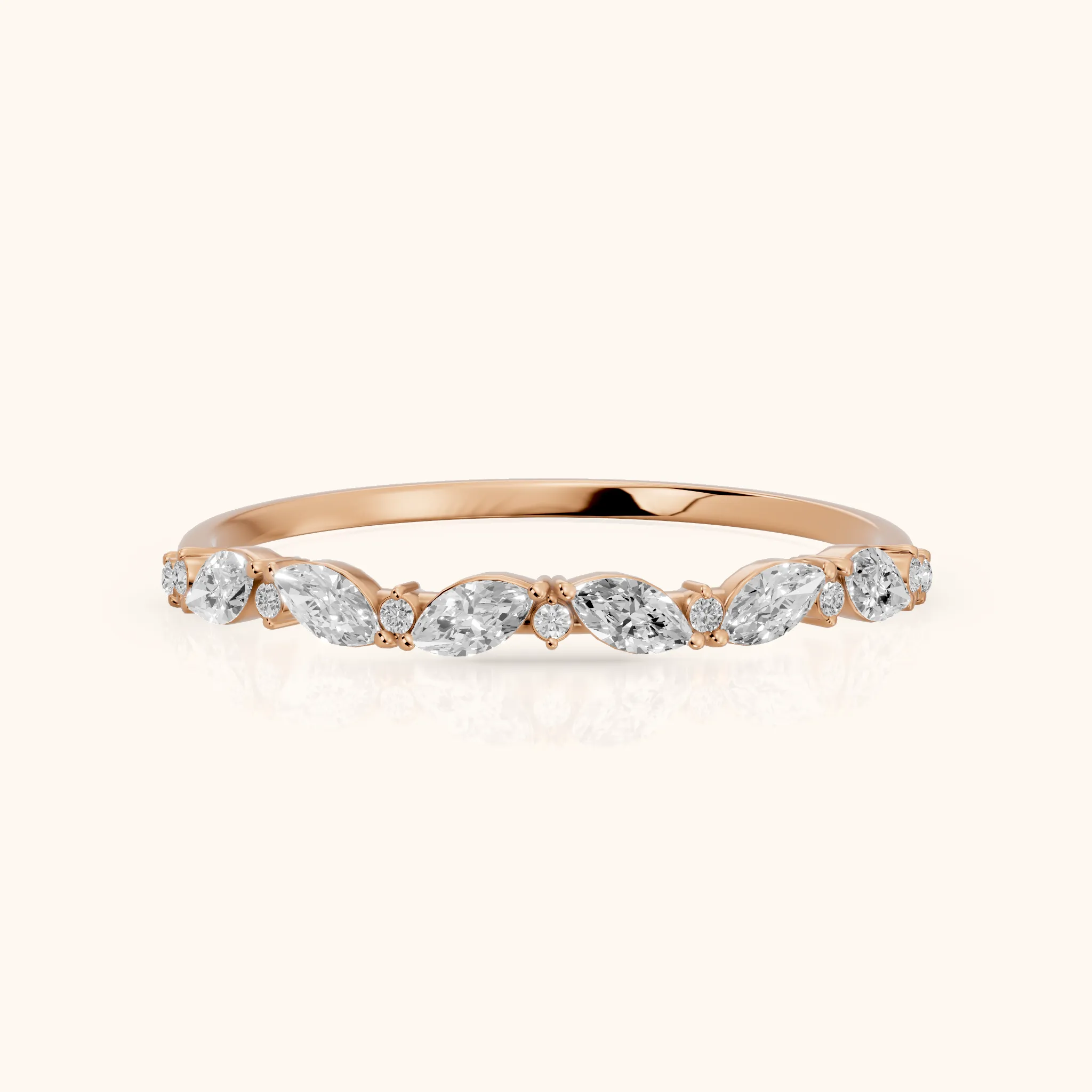 Nika Petite Marquise & Round Diamond Wedding Band in Rose Gold — view 1