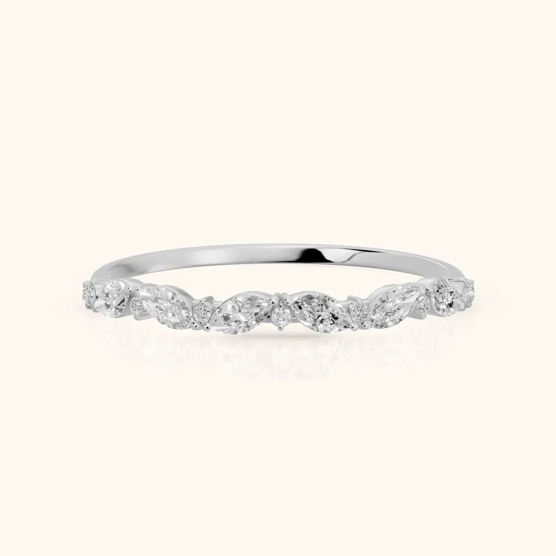 Nika Petite Marquise & Round Diamond Wedding Band in White Gold — view 2