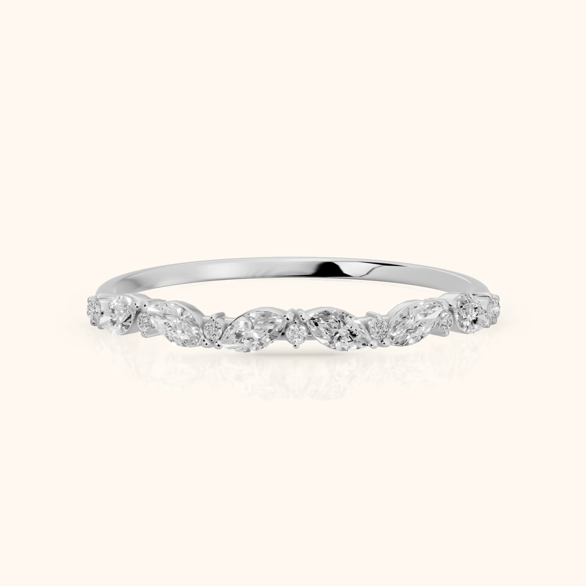 Nika Petite Marquise & Round Diamond Wedding Band in White Gold — view 1