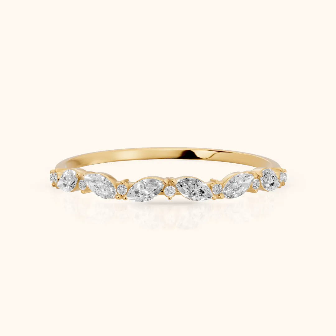 Nika Petite Marquise & Round Diamond Wedding Band in Yellow Gold — view 2