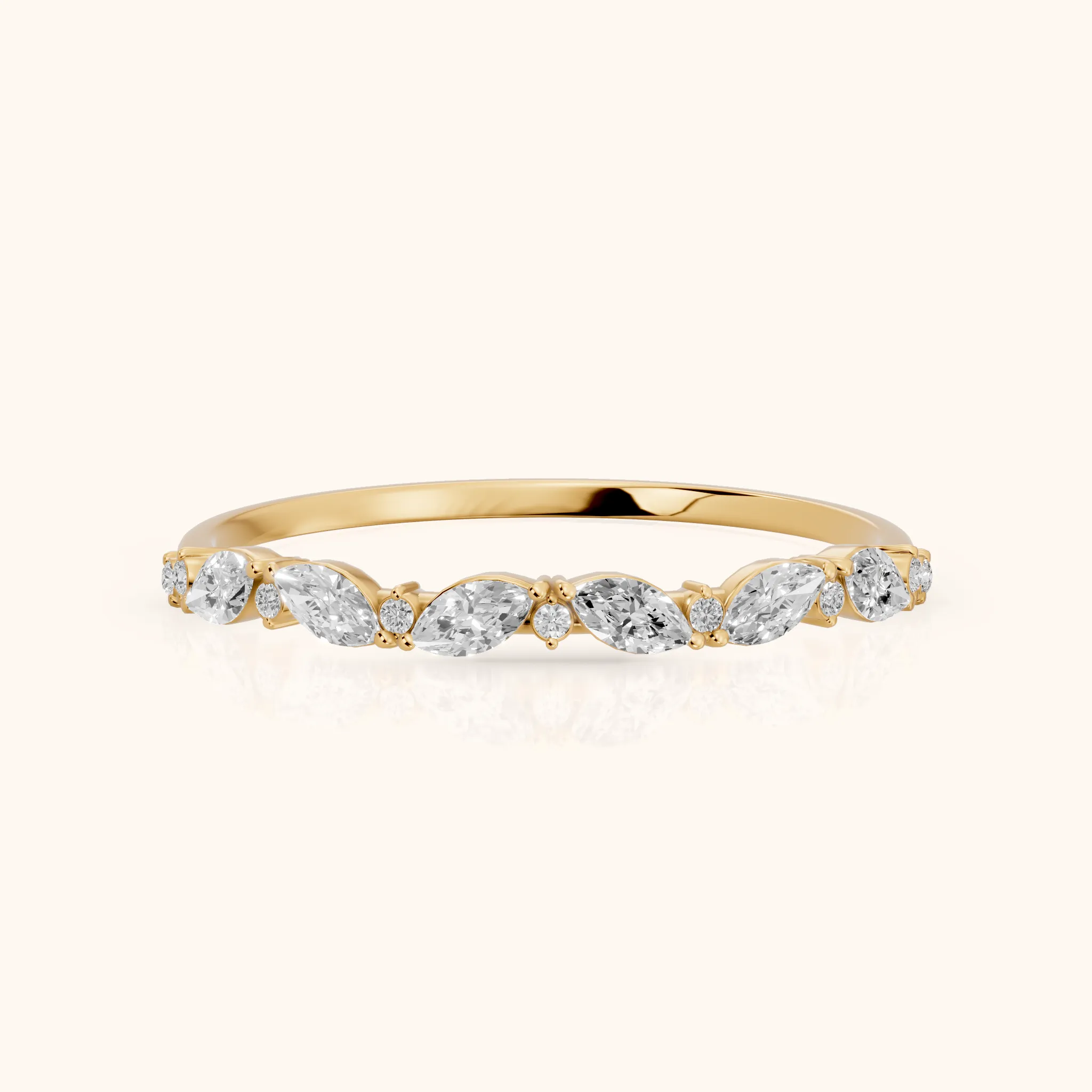 Nika Petite Marquise & Round Diamond Wedding Band in Yellow Gold — view 1