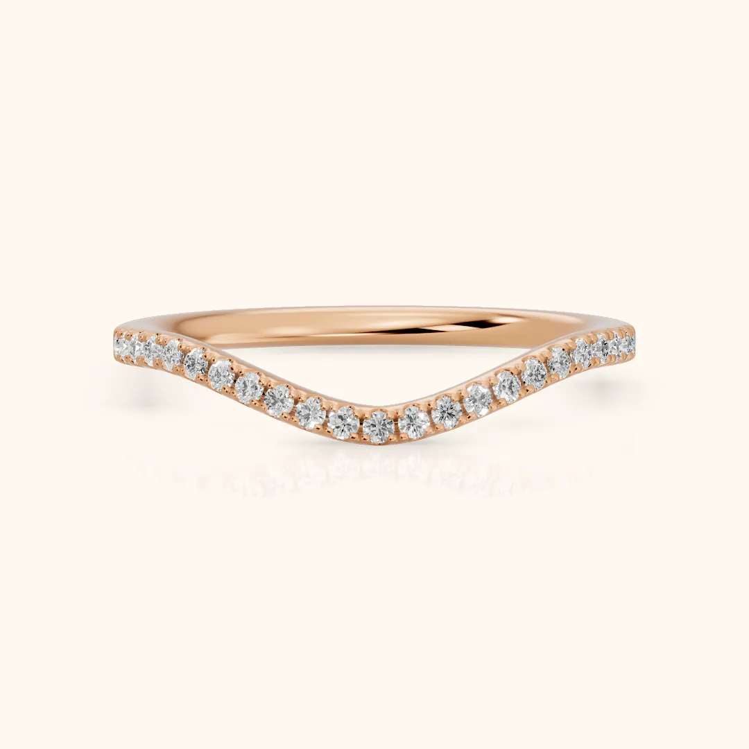 Nila Curved Round Diamond Stackable Ring in Rose Gold — view 2