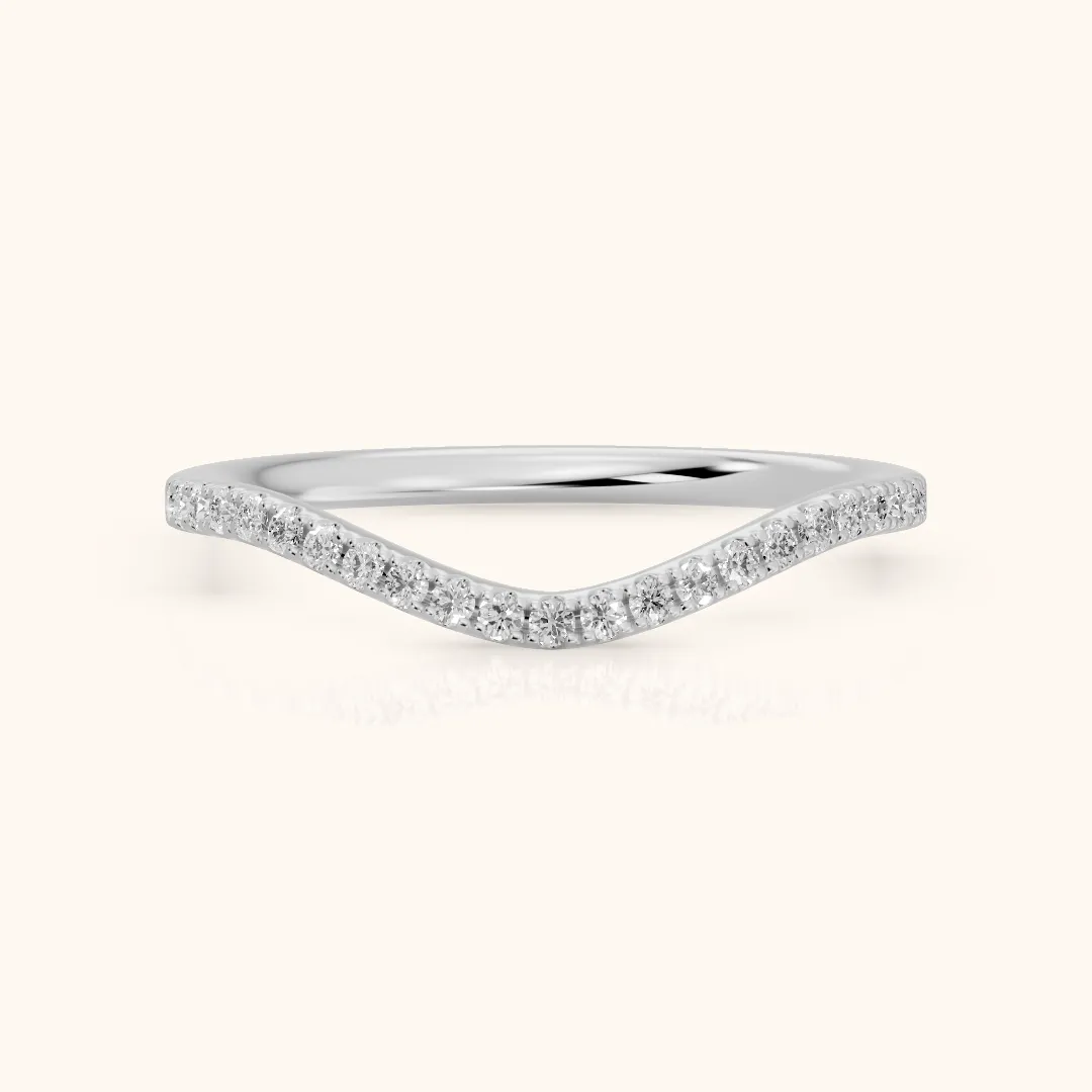Nila Curved Round Diamond Stackable Ring in Platinum — view 2