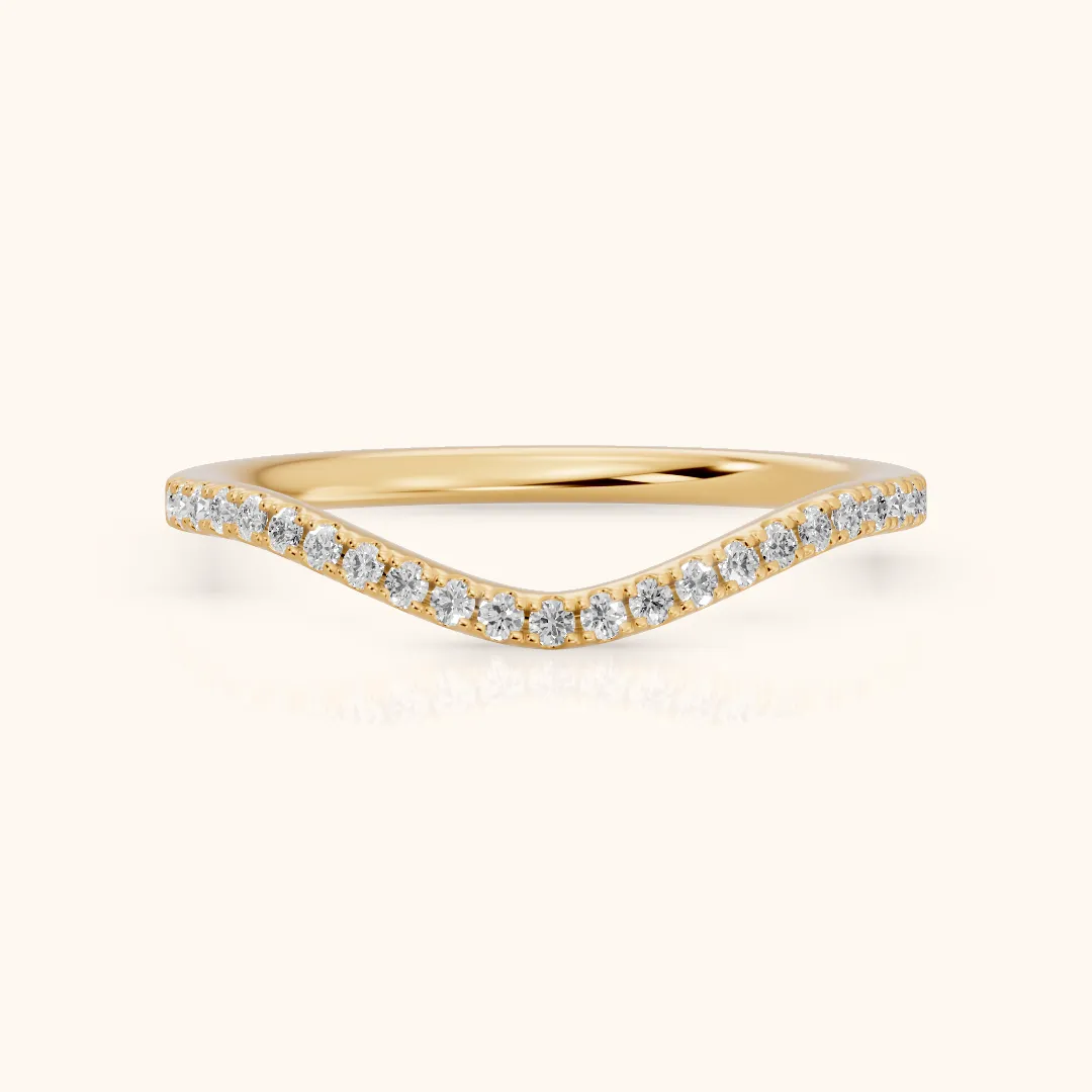 Nila Curved Round Diamond Stackable Ring in Yellow Gold — view 2