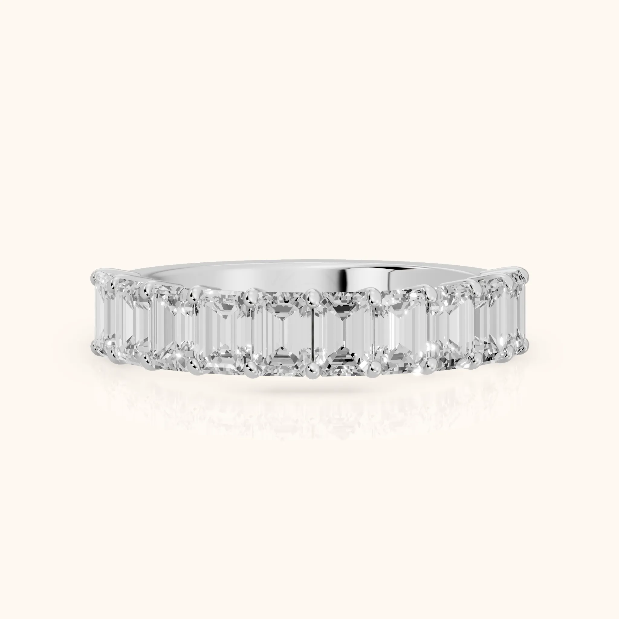 Nia Shared Prong Emerald Diamond Half Eternity Band in Silver — view 1