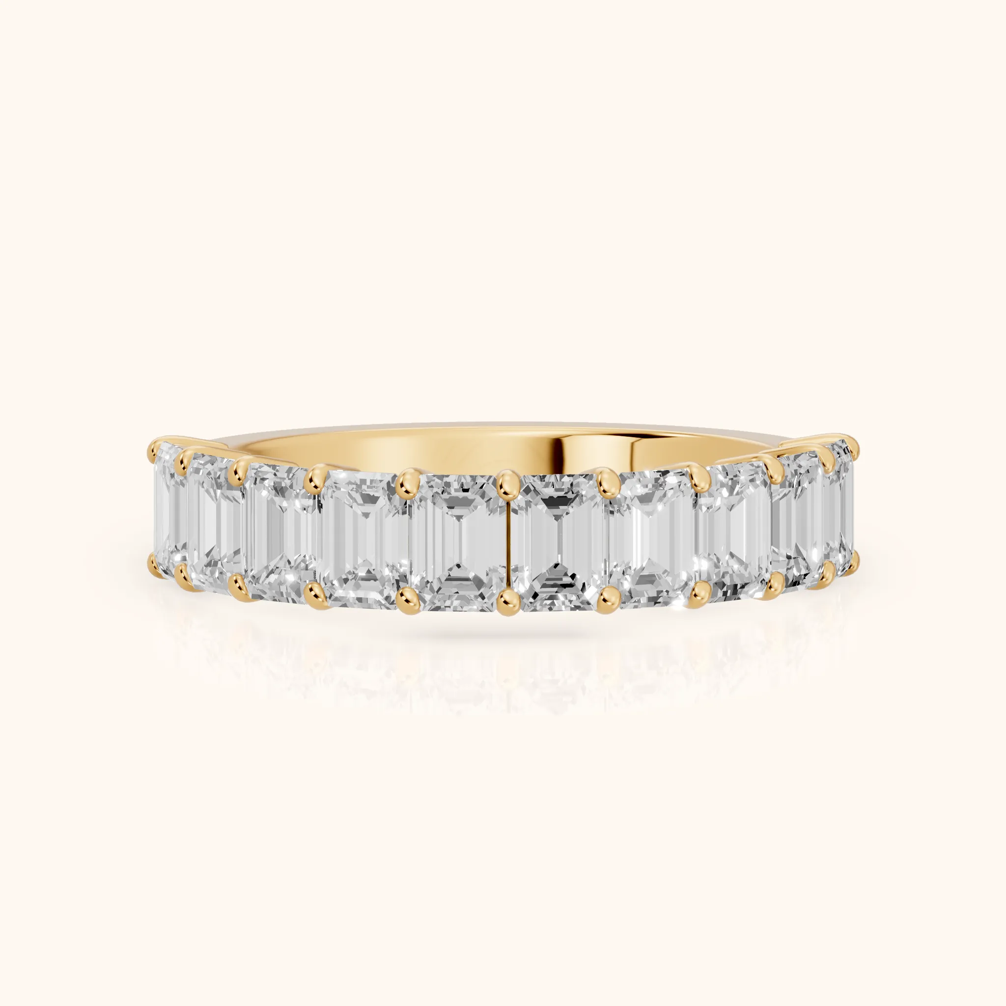Nia Shared Prong Emerald Diamond Half Eternity Band in Yellow Gold — view 1