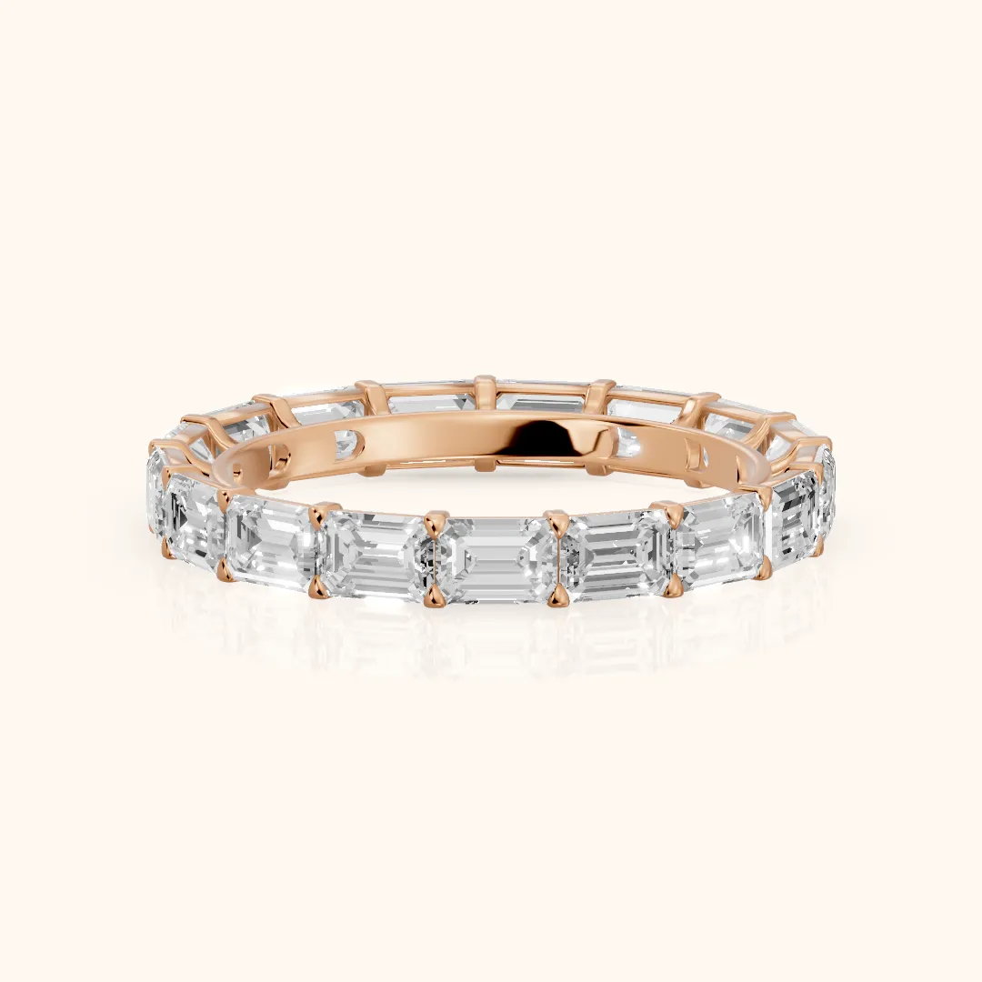 Ria East-West Emerald Diamond Eternity Band in Rose Gold — view 2