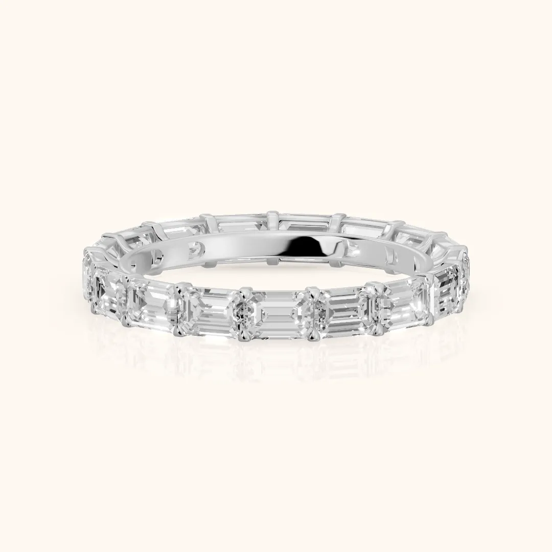 Ria East-West Emerald Diamond Eternity Band in Silver — view 2