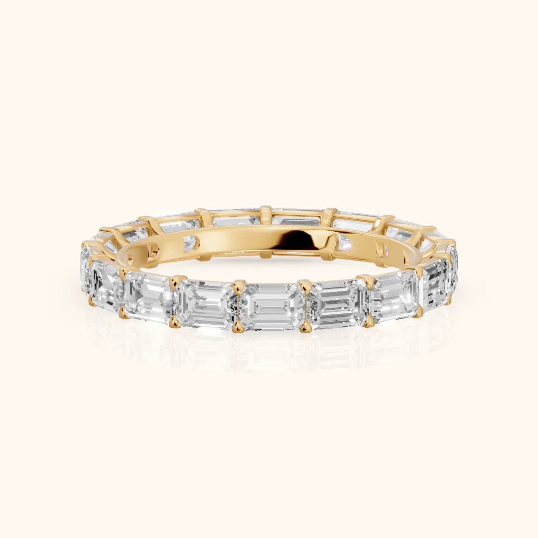 Ria East-West Emerald Diamond Eternity Band in Yellow Gold — view 2