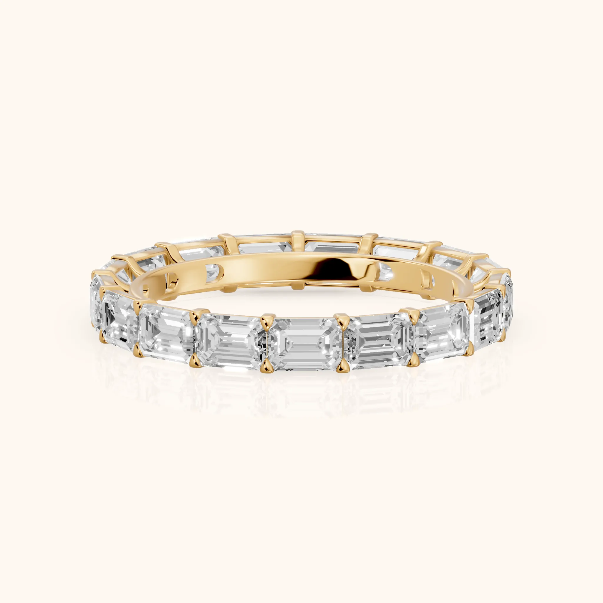 Ria East-West Emerald Diamond Eternity Band in Yellow Gold — view 1