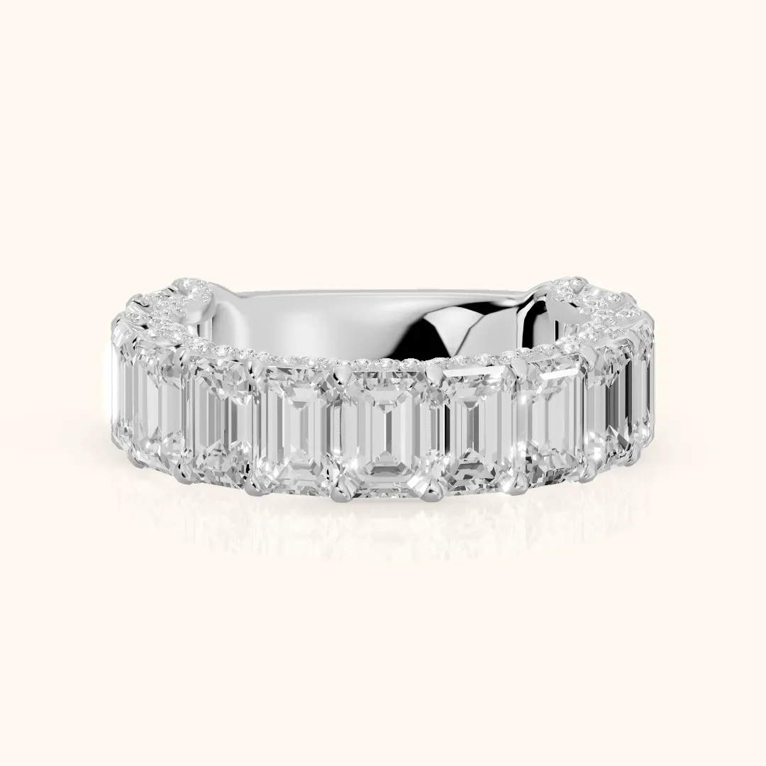 Tia Pavé Emerald Diamond Half Eternity Band in Silver — view 2