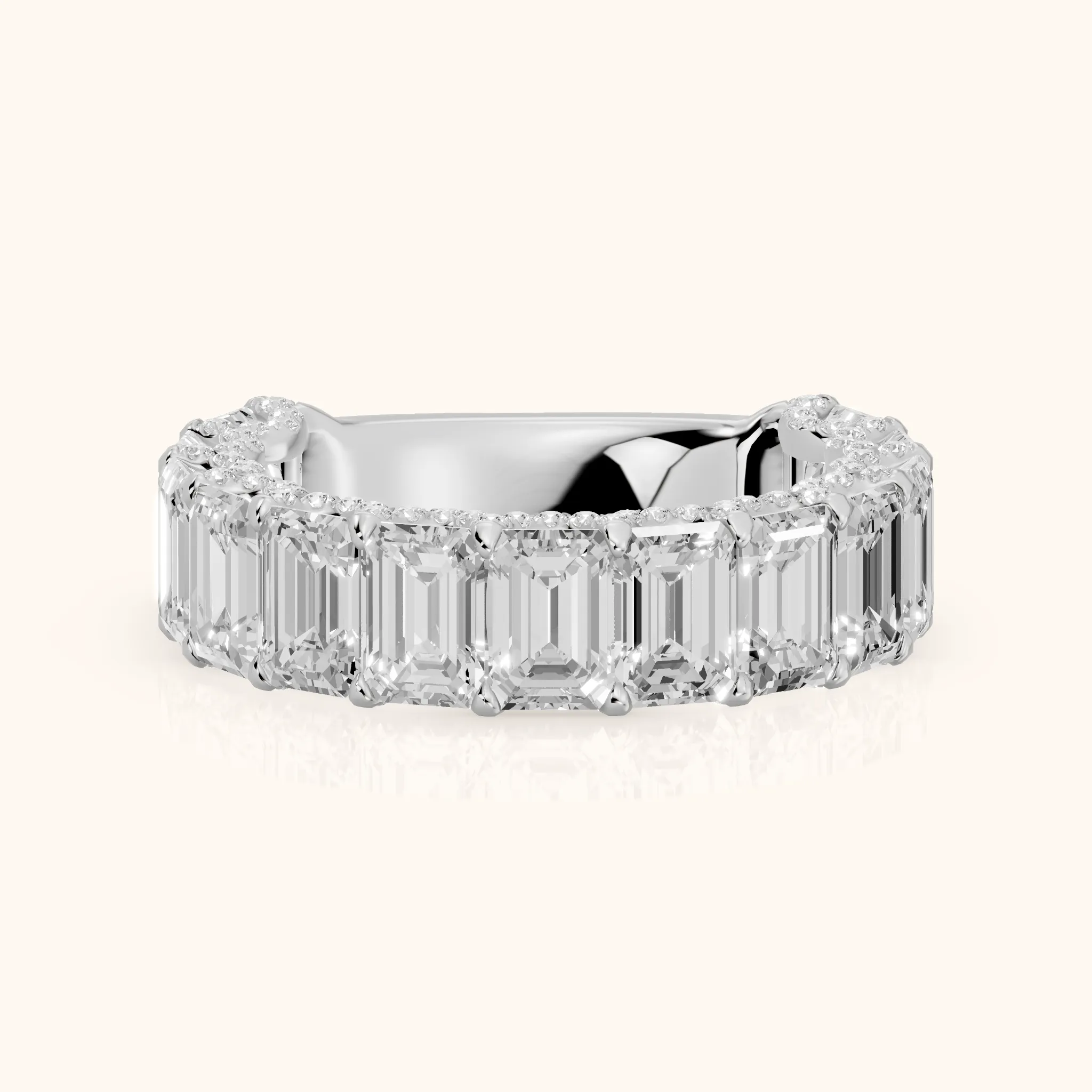 Tia Pavé Emerald Diamond Half Eternity Band in Silver — view 1