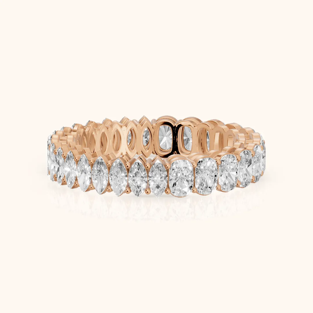 Tania Shared Prong Marquise & Cushion Diamond Eternity Band in Rose Gold — view 2