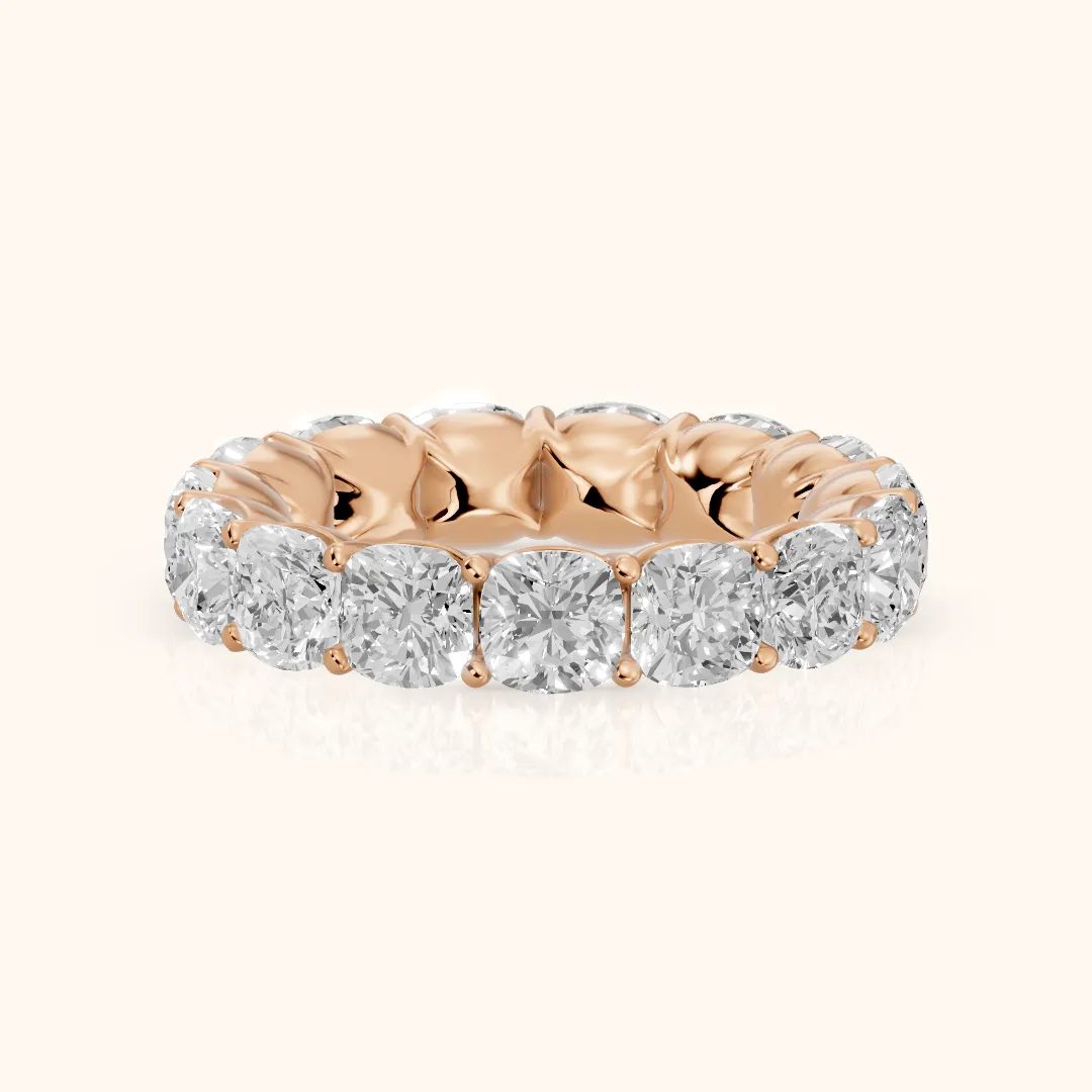 Vida Shared Prong Cushion Diamond Eternity Band in Rose Gold — view 2