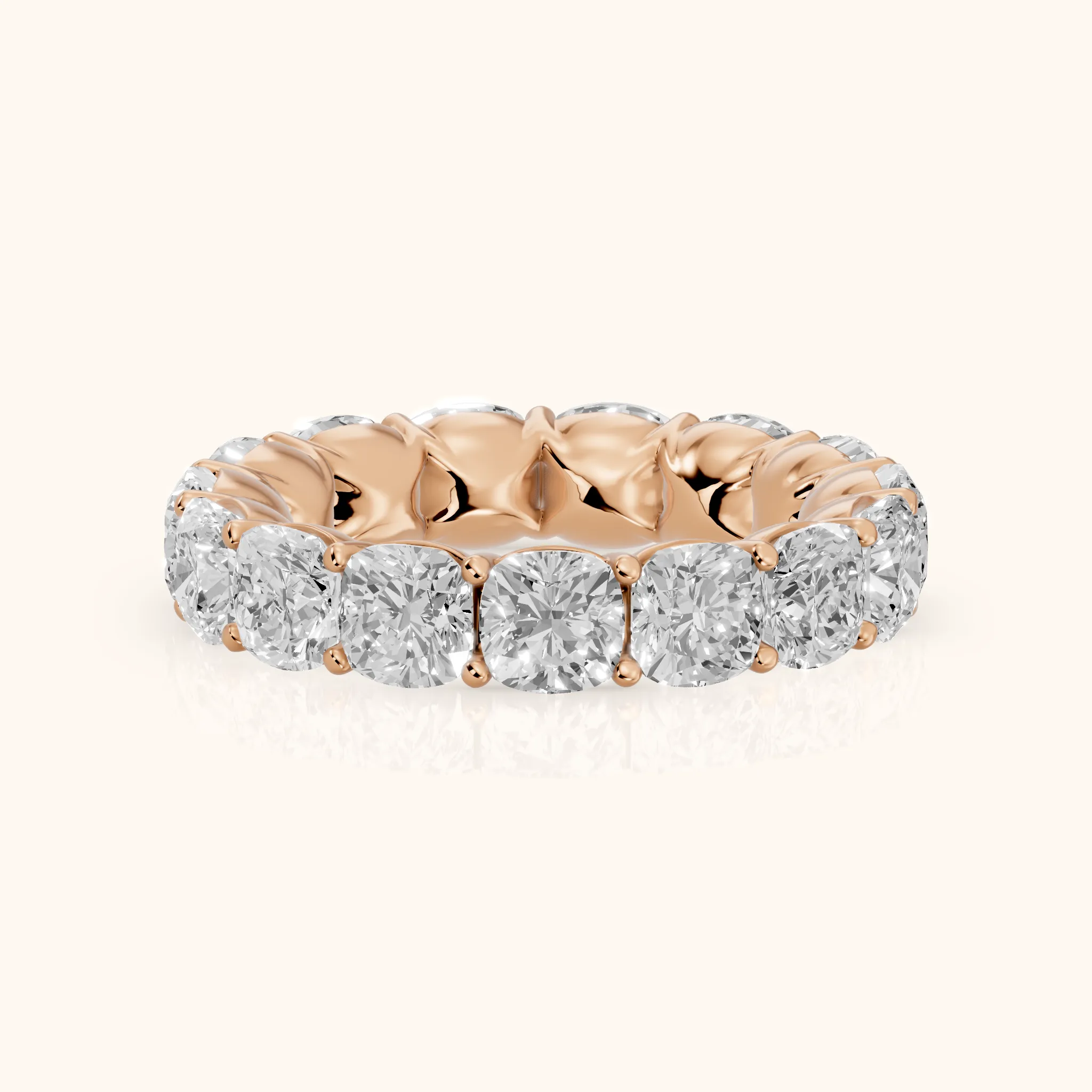Vida Shared Prong Cushion Diamond Eternity Band in Rose Gold — view 1