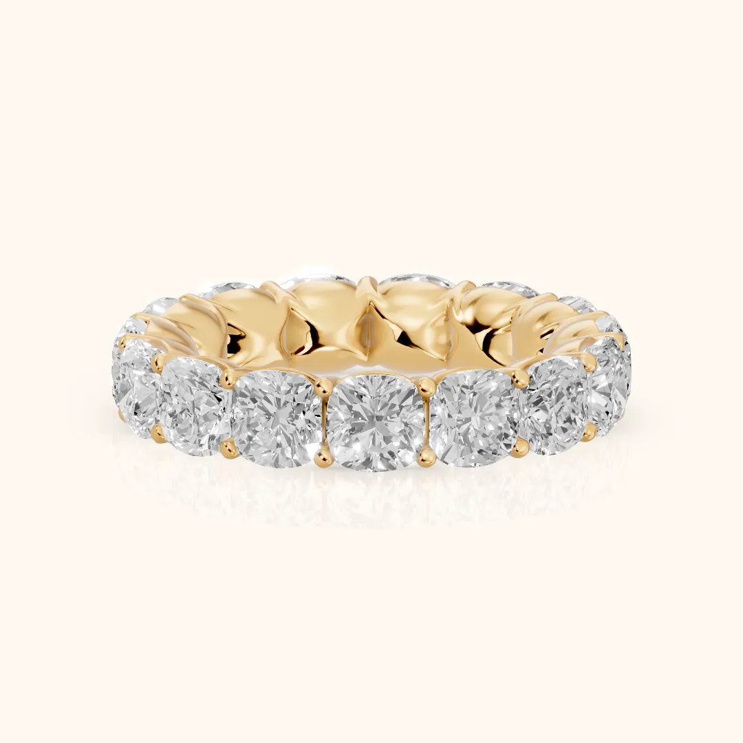 Vida Shared Prong Cushion Diamond Eternity Band in Yellow Gold — view 2