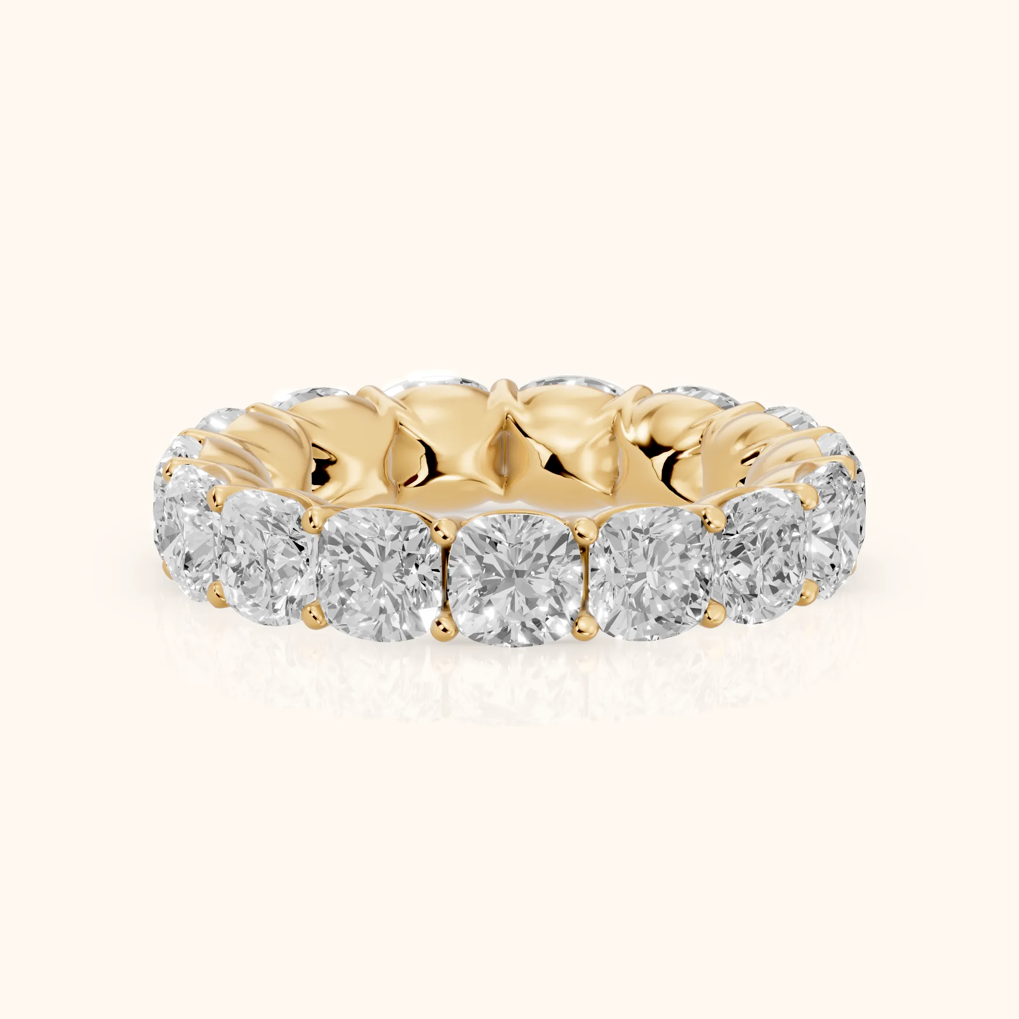 Vida Shared Prong Cushion Diamond Eternity Band in Yellow Gold — view 1