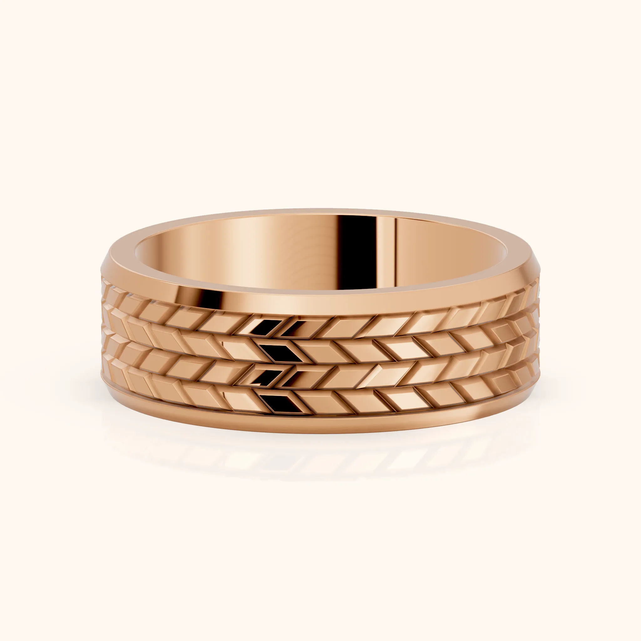Yana Carved Step Edge Wedding Band in Rose Gold — view 1