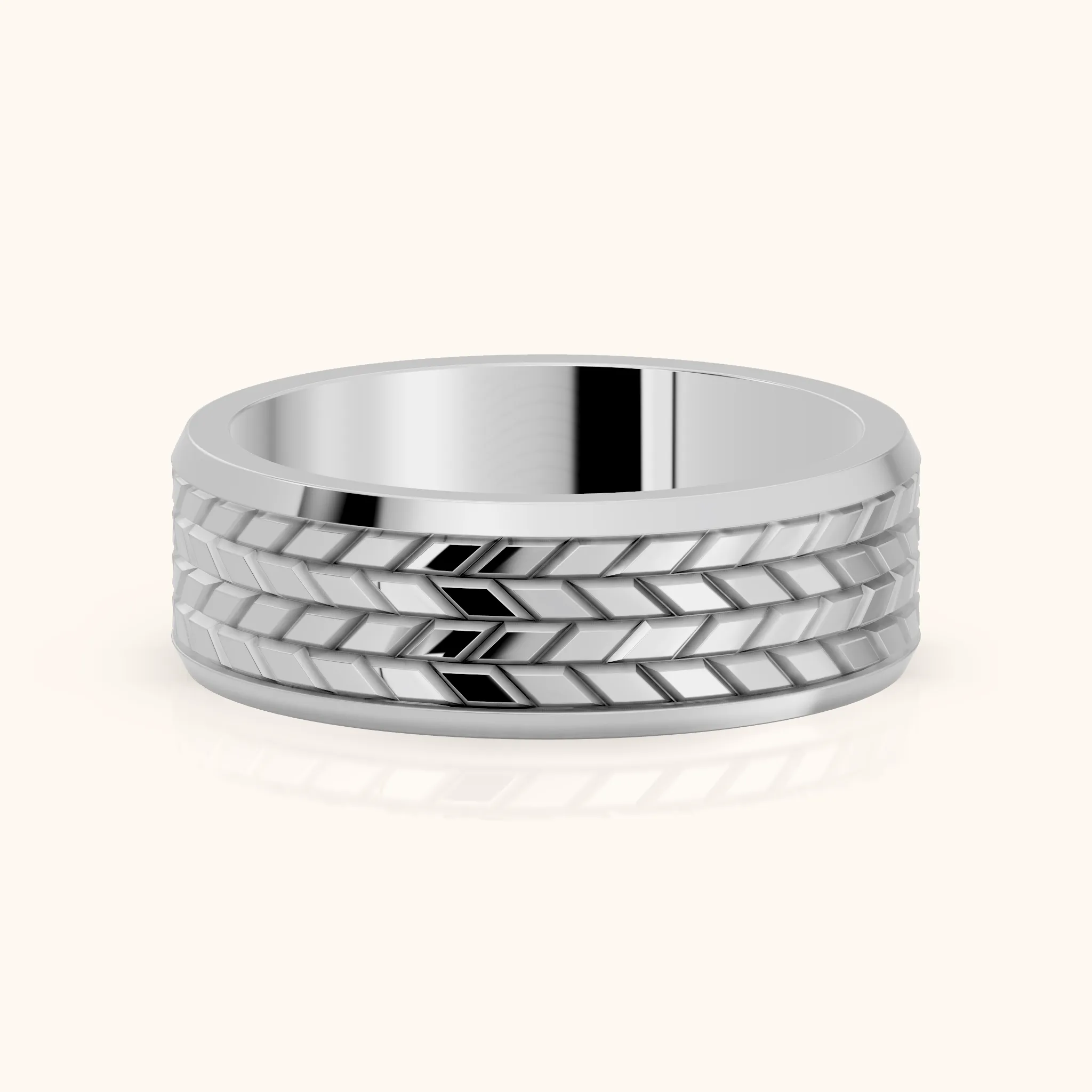 Yana Carved Step Edge Wedding Band in Silver — view 1