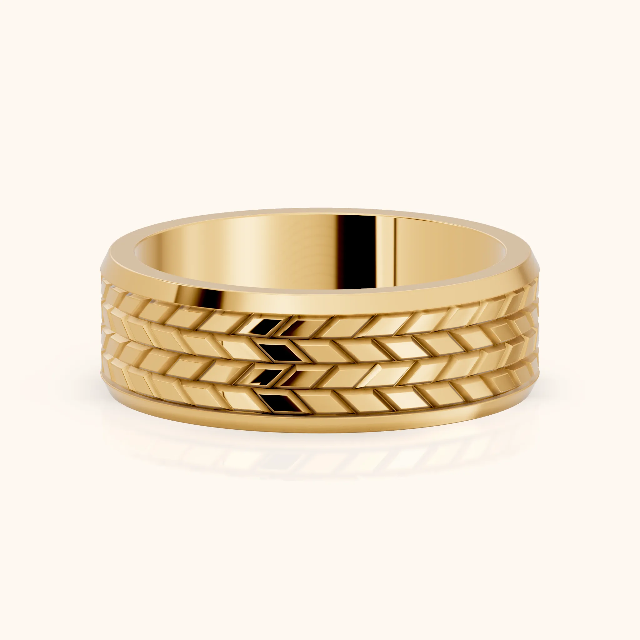 Yana Carved Step Edge Wedding Band in Yellow Gold — view 1