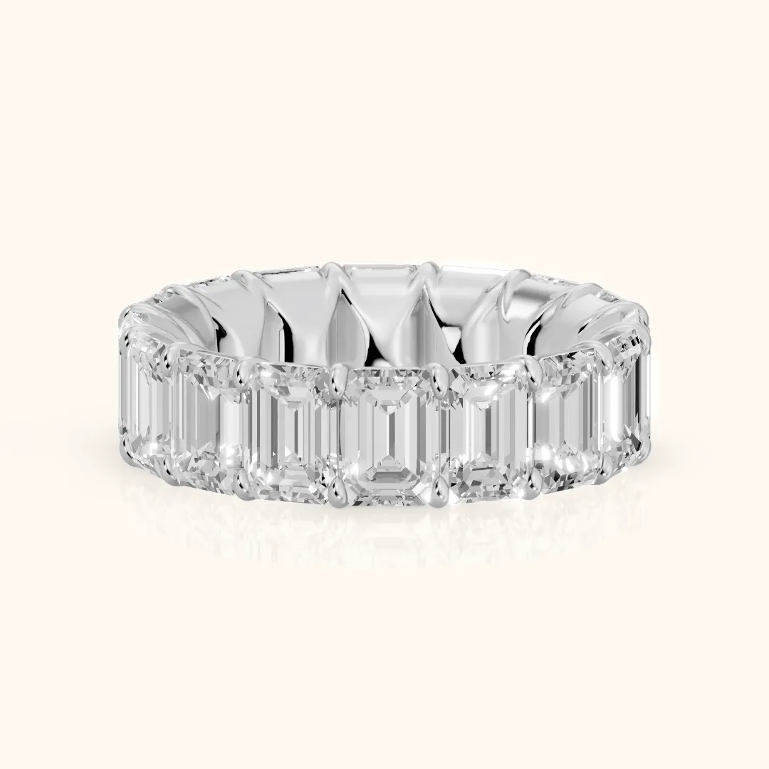 Zia Shared Prong Emerald Diamond Eternity Band in Silver — view 2