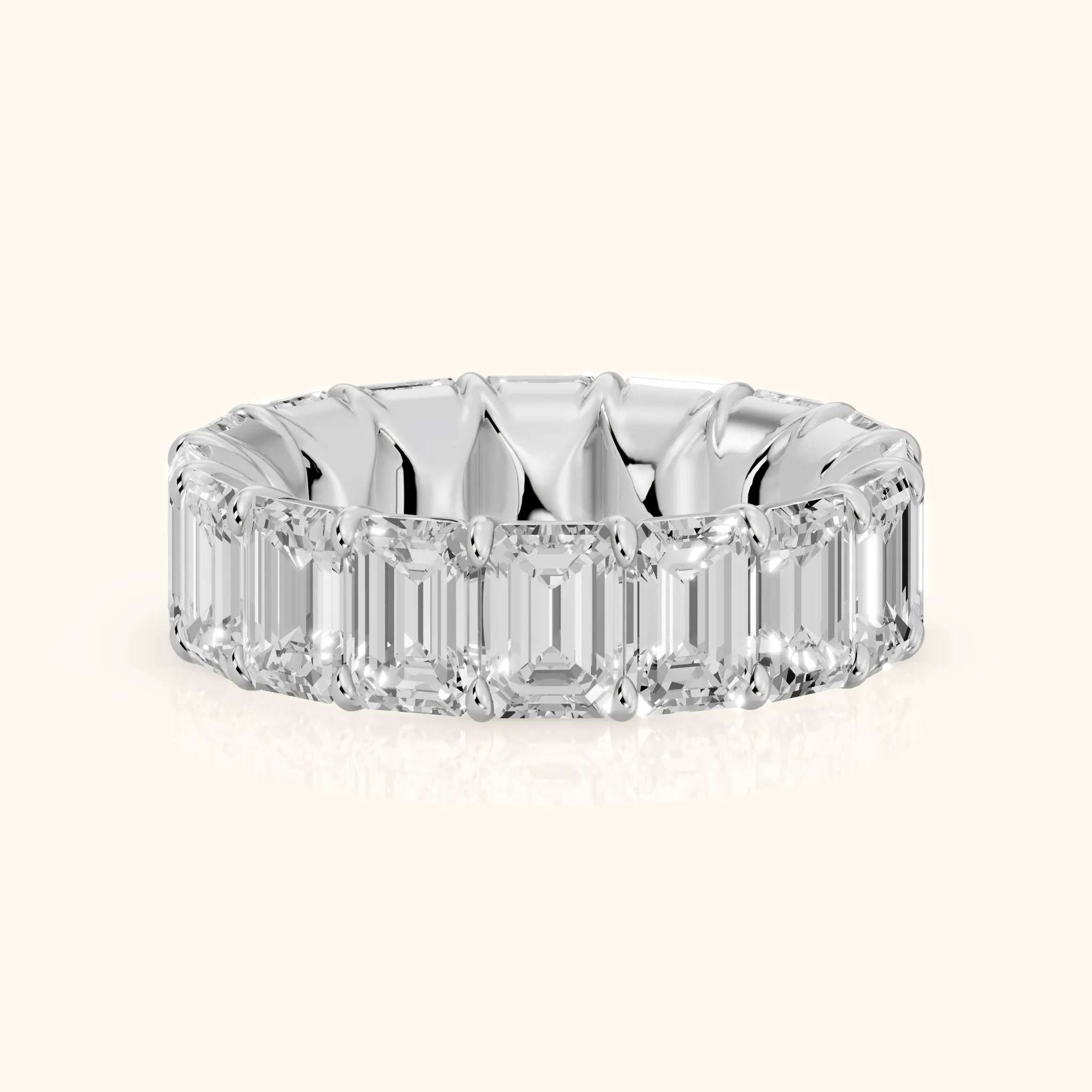 Zia Shared Prong Emerald Diamond Eternity Band in Silver — view 1
