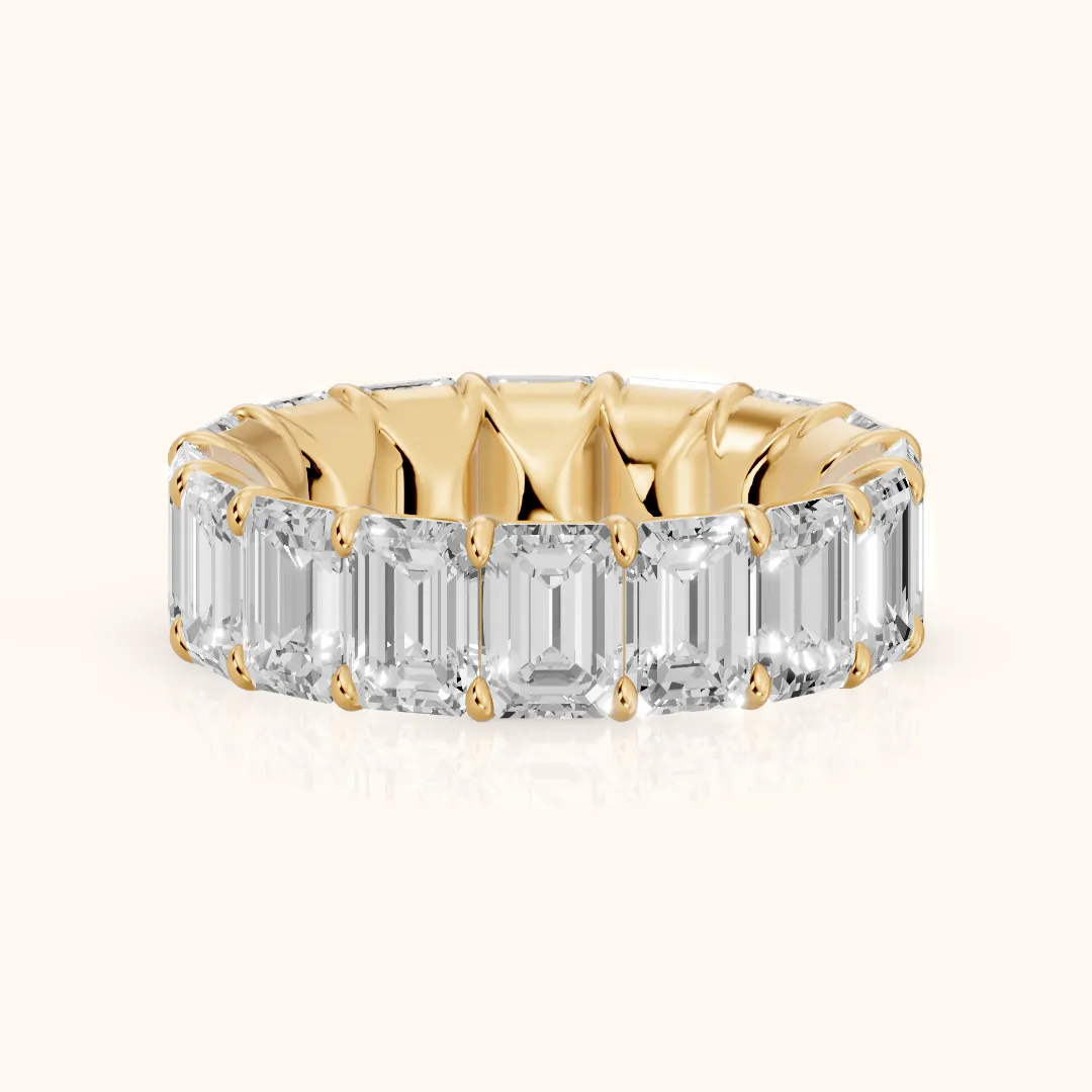 Zia Shared Prong Emerald Diamond Eternity Band in Yellow Gold — view 2