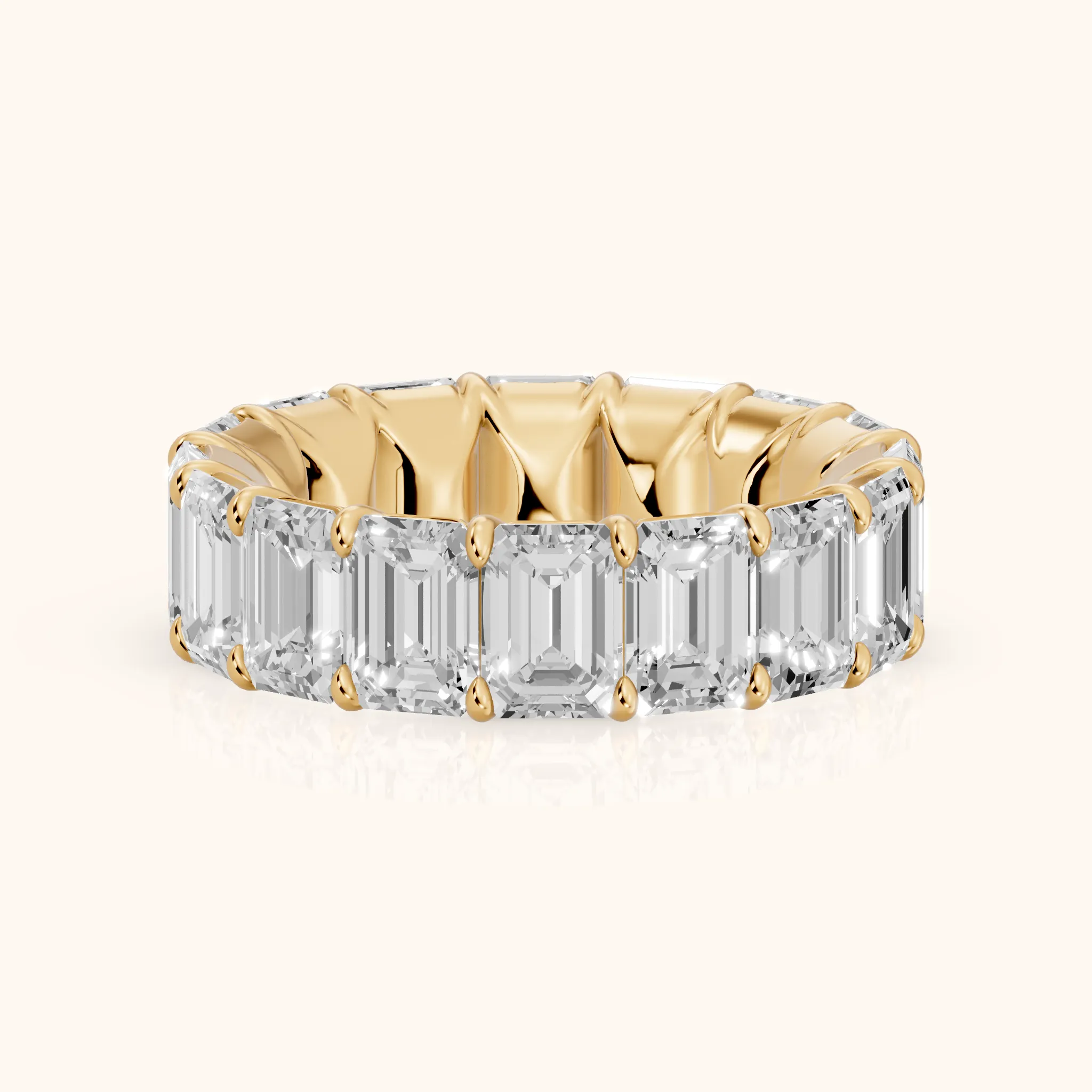 Zia Shared Prong Emerald Diamond Eternity Band in Yellow Gold — view 1