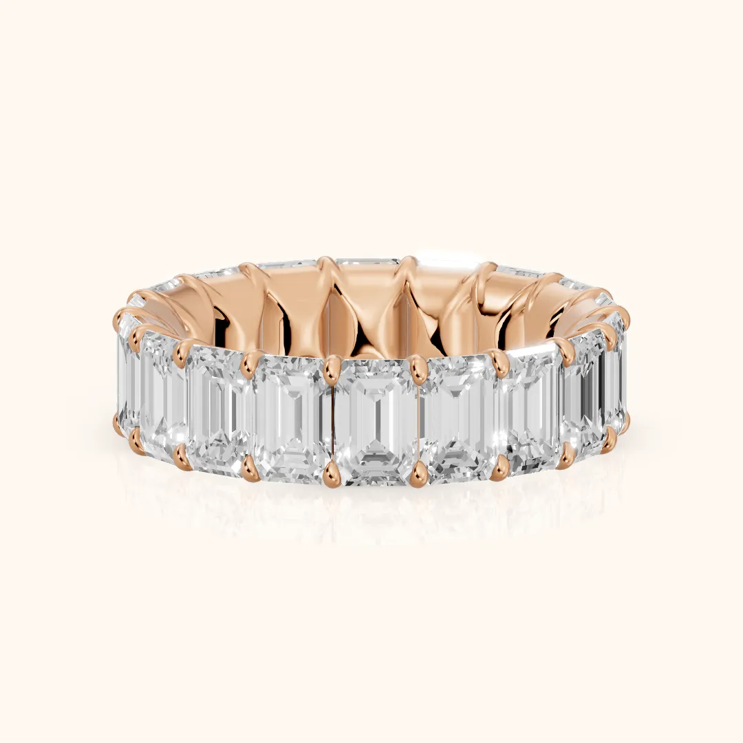 Zaya Shared Prong Emerald Diamond Eternity Band in Rose Gold — view 2