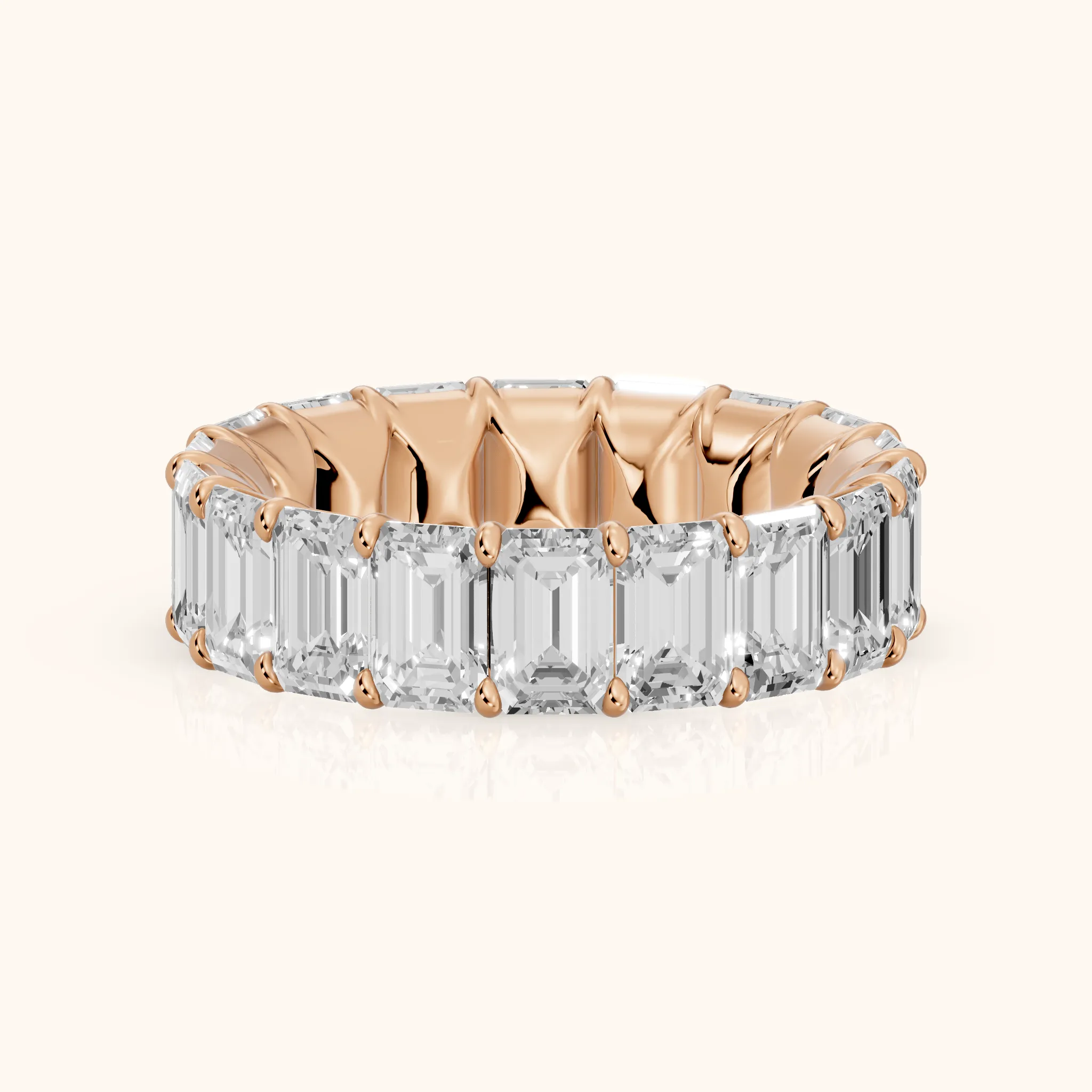 Zaya Shared Prong Emerald Diamond Eternity Band in Rose Gold — view 1