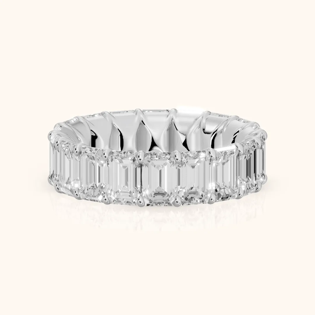 Zaya Shared Prong Emerald Diamond Eternity Band in Silver — view 2