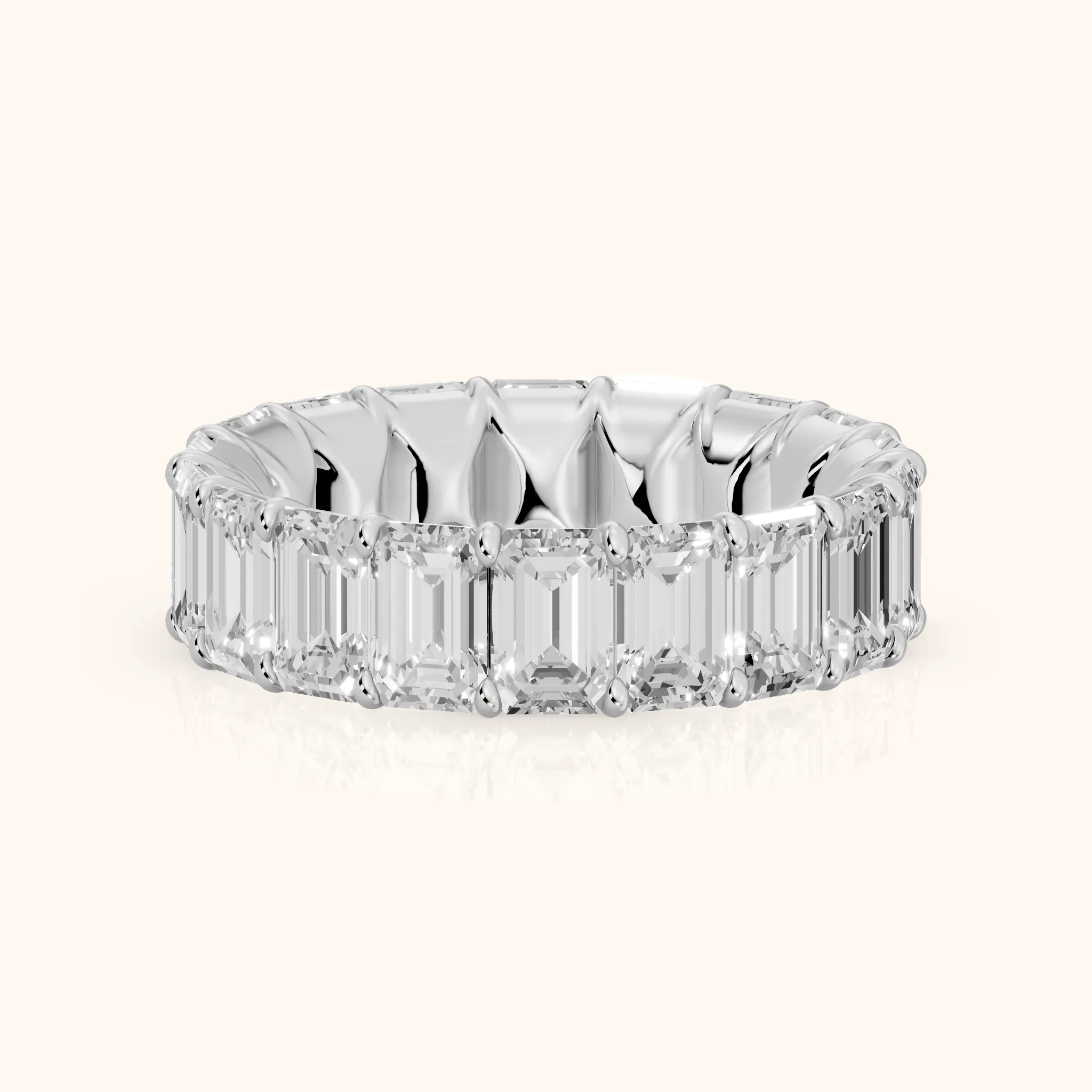 Zaya Shared Prong Emerald Diamond Eternity Band in Silver — view 1