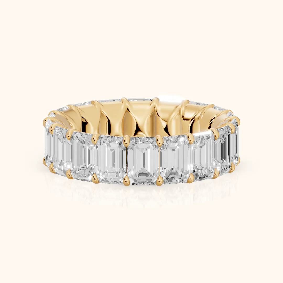 Zaya Shared Prong Emerald Diamond Eternity Band in Yellow Gold — view 2