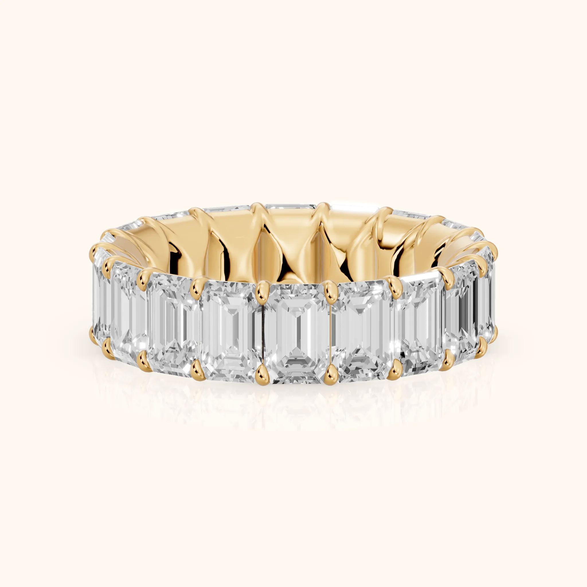Zaya Shared Prong Emerald Diamond Eternity Band in Yellow Gold — view 1