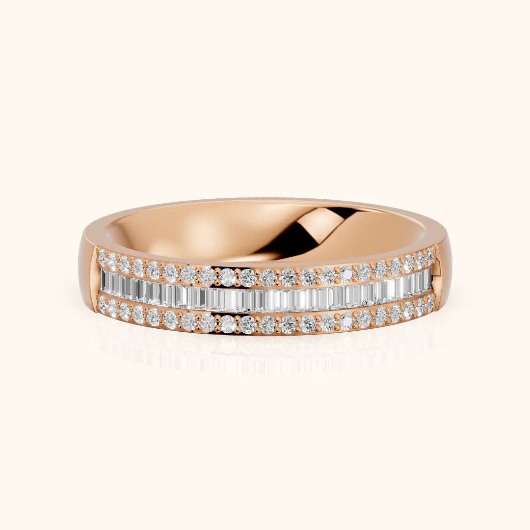 Caroline Channel Set Baguette & Round Diamond Anniversary Ring in Rose Gold — view 2