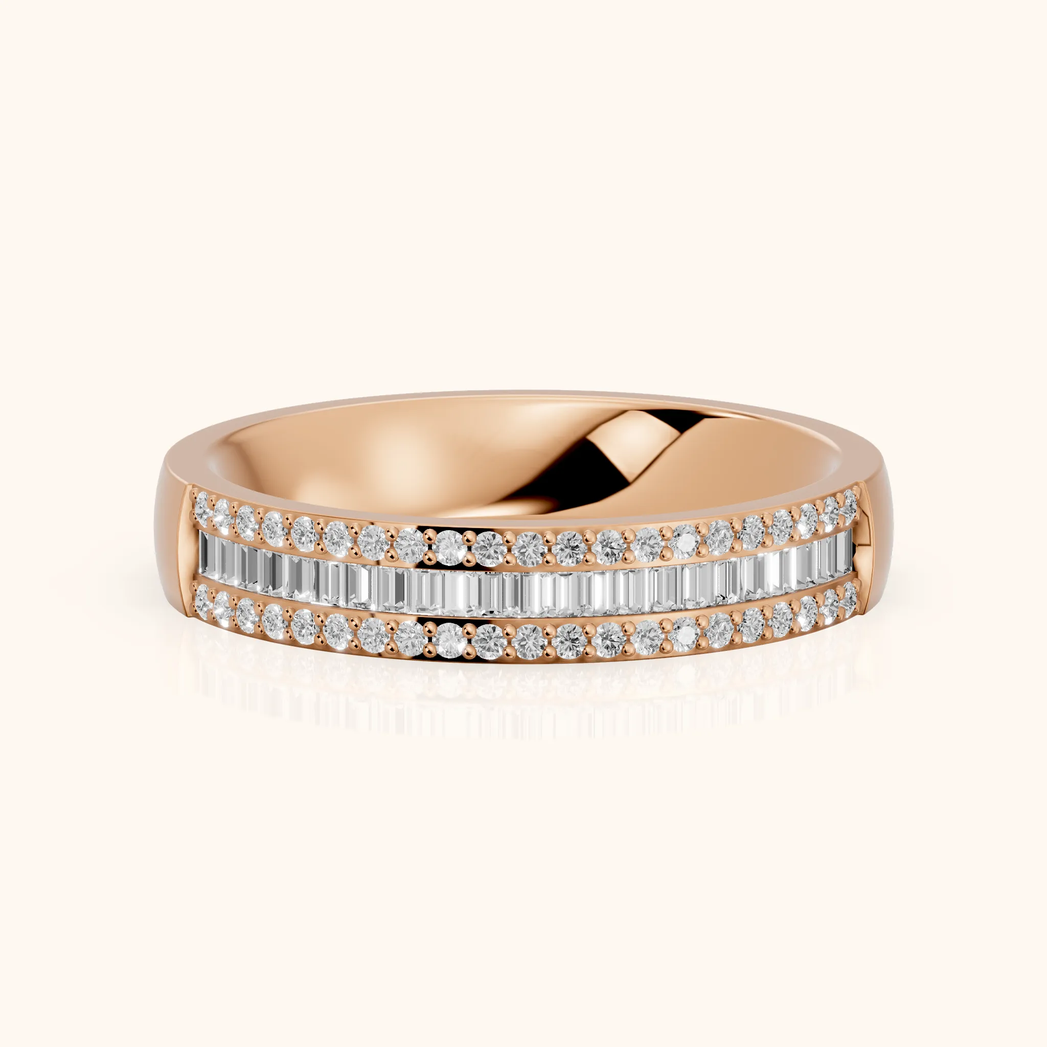 Caroline Channel Set Baguette & Round Diamond Anniversary Ring in Rose Gold — view 1