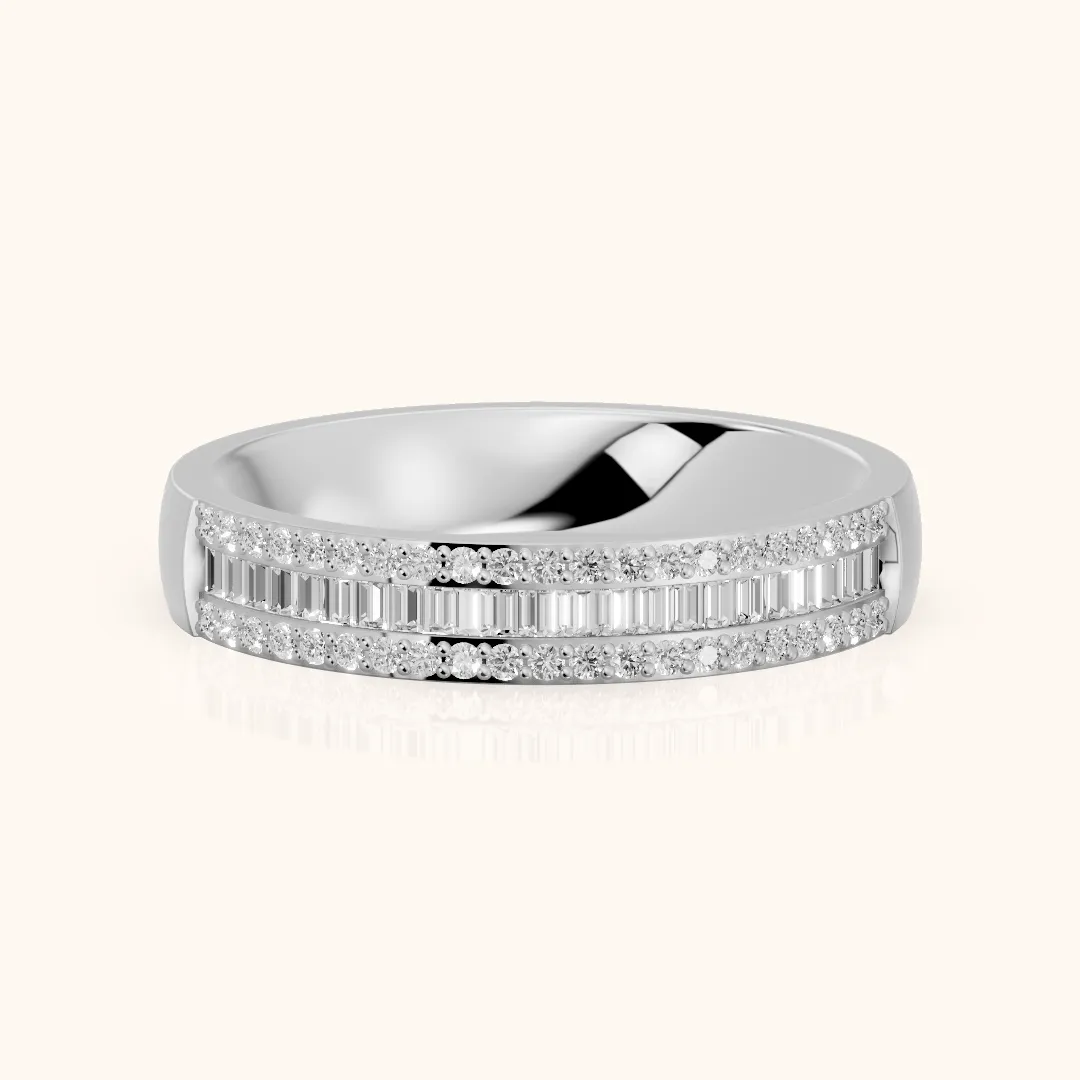 Zuri Channel Set Baguette & Round Diamond Anniversary Ring in White Gold — view 2