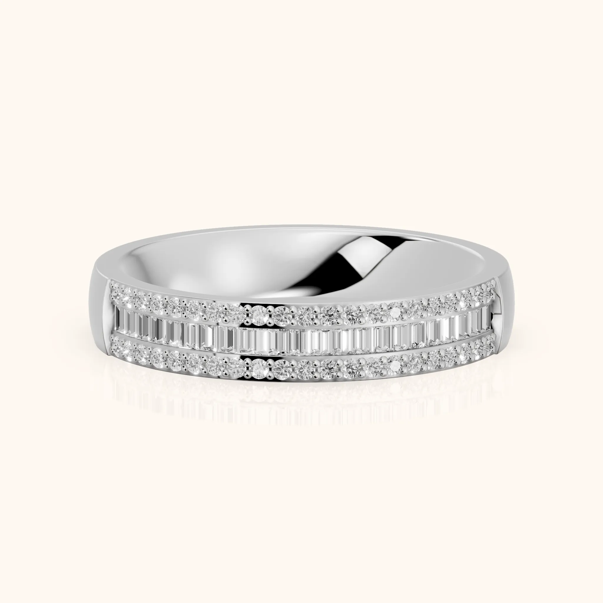 Zuri Channel Set Baguette & Round Diamond Anniversary Ring in White Gold — view 1