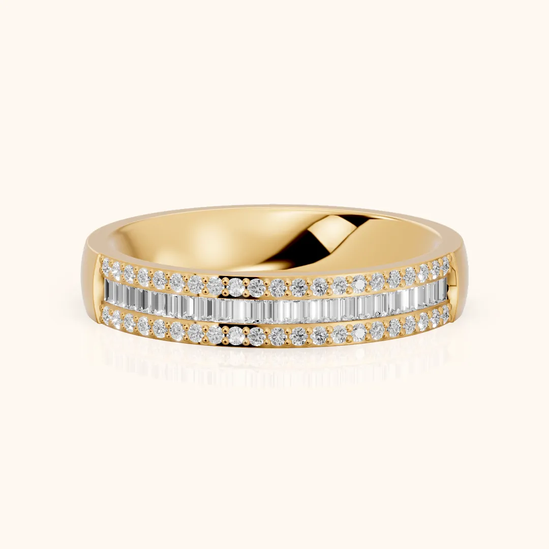 Zuri Channel Set Baguette & Round Diamond Anniversary Ring in Yellow Gold — view 2