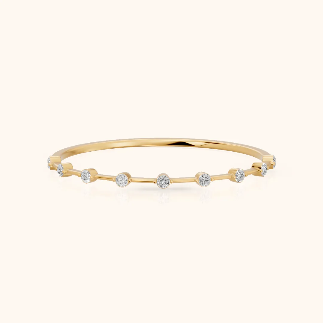Zaria Dot Dash Round Diamond Wedding Band in Yellow Gold — view 2