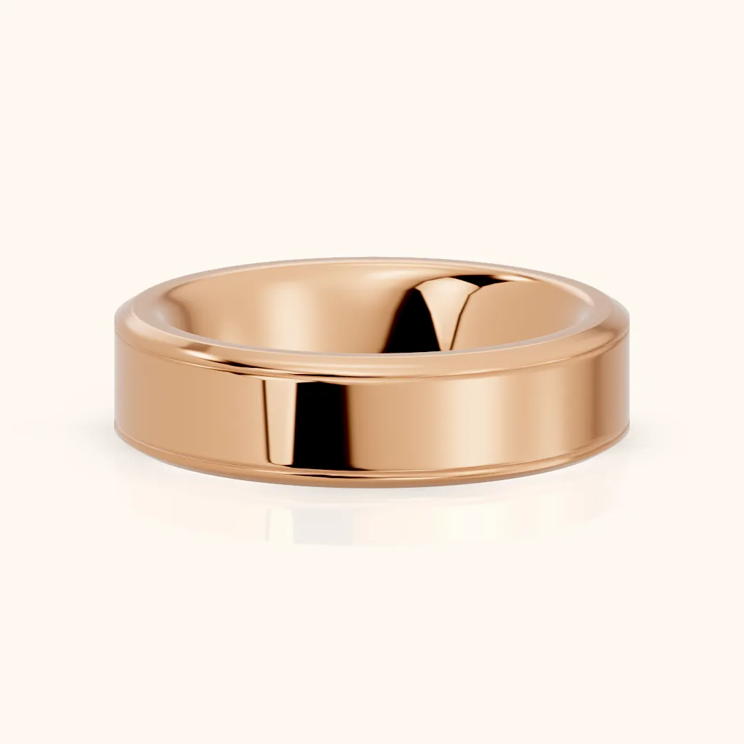 Anika Flat Beveled Wedding Band in Rose Gold — view 2