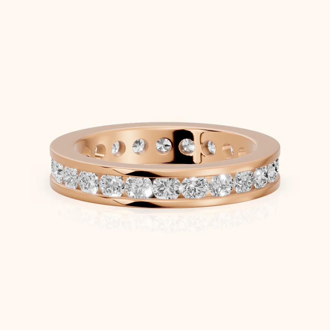 Catherine Channel Set Round Diamond Eternity Band in Rose Gold — view 2