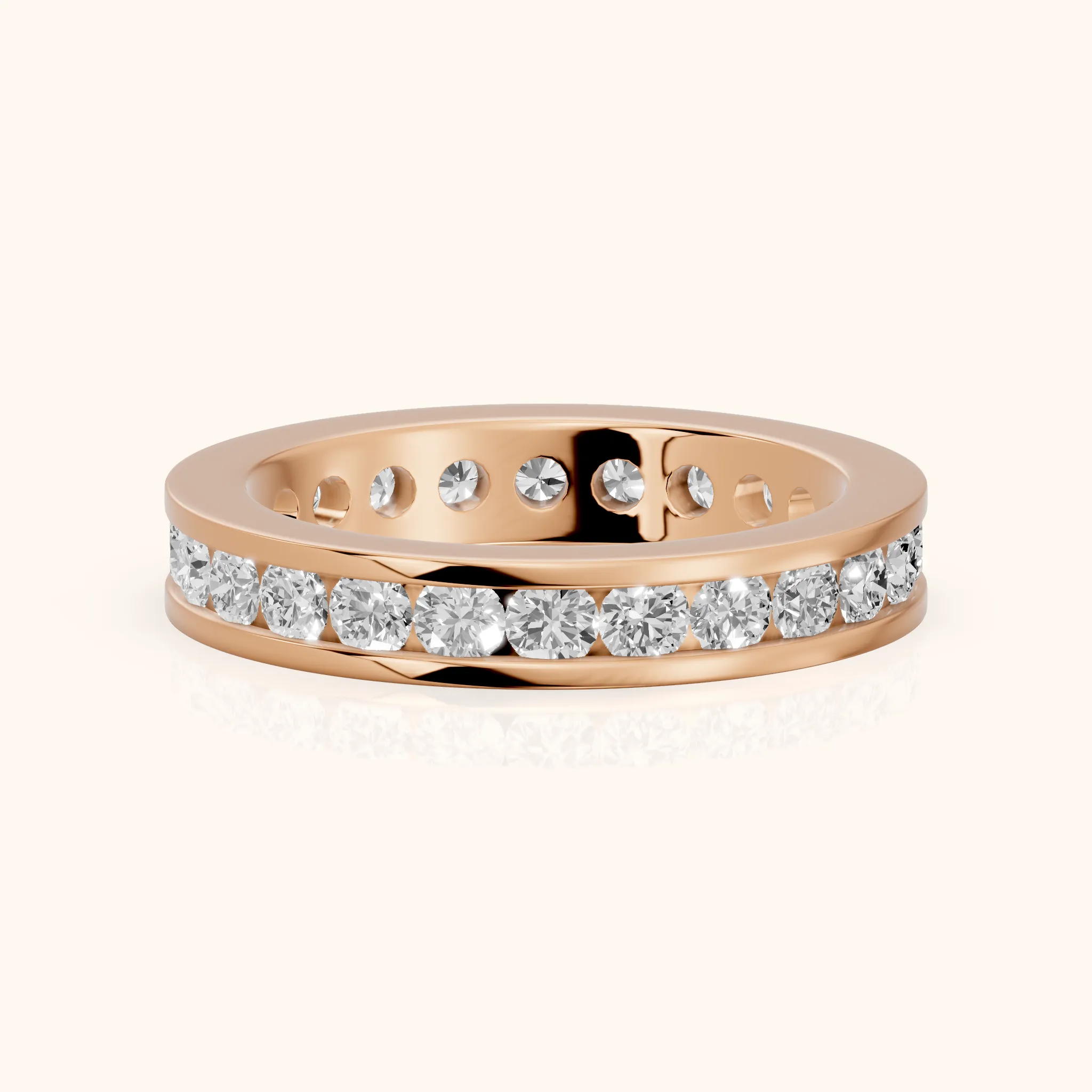 Catherine Channel Set Round Diamond Eternity Band in Rose Gold — view 1