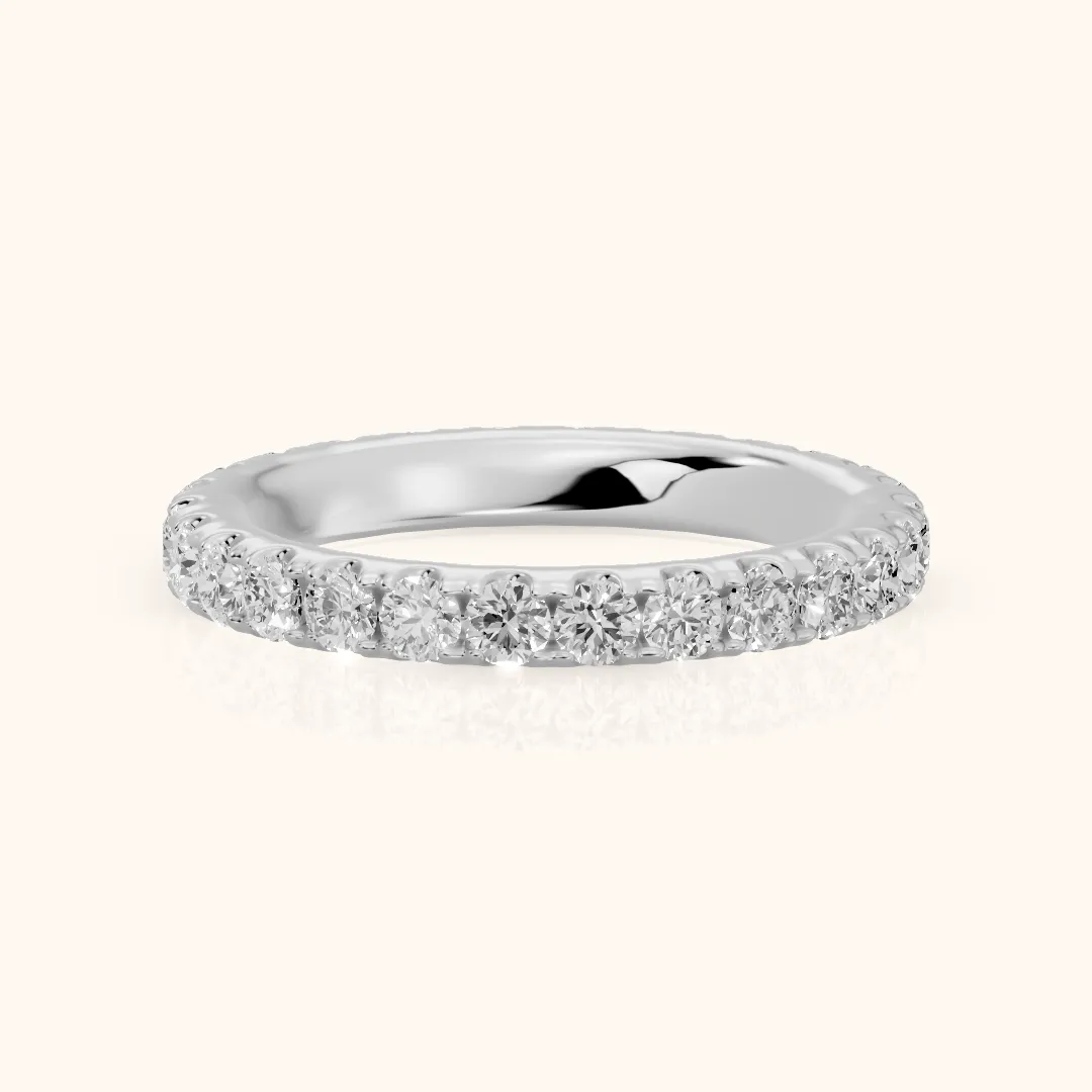 Cara French Pavé Round Diamond Eternity Band in Silver — view 2