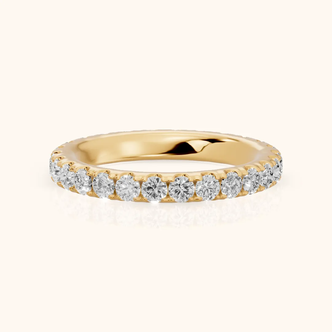 Cara French Pavé Round Diamond Eternity Band in Yellow Gold — view 2