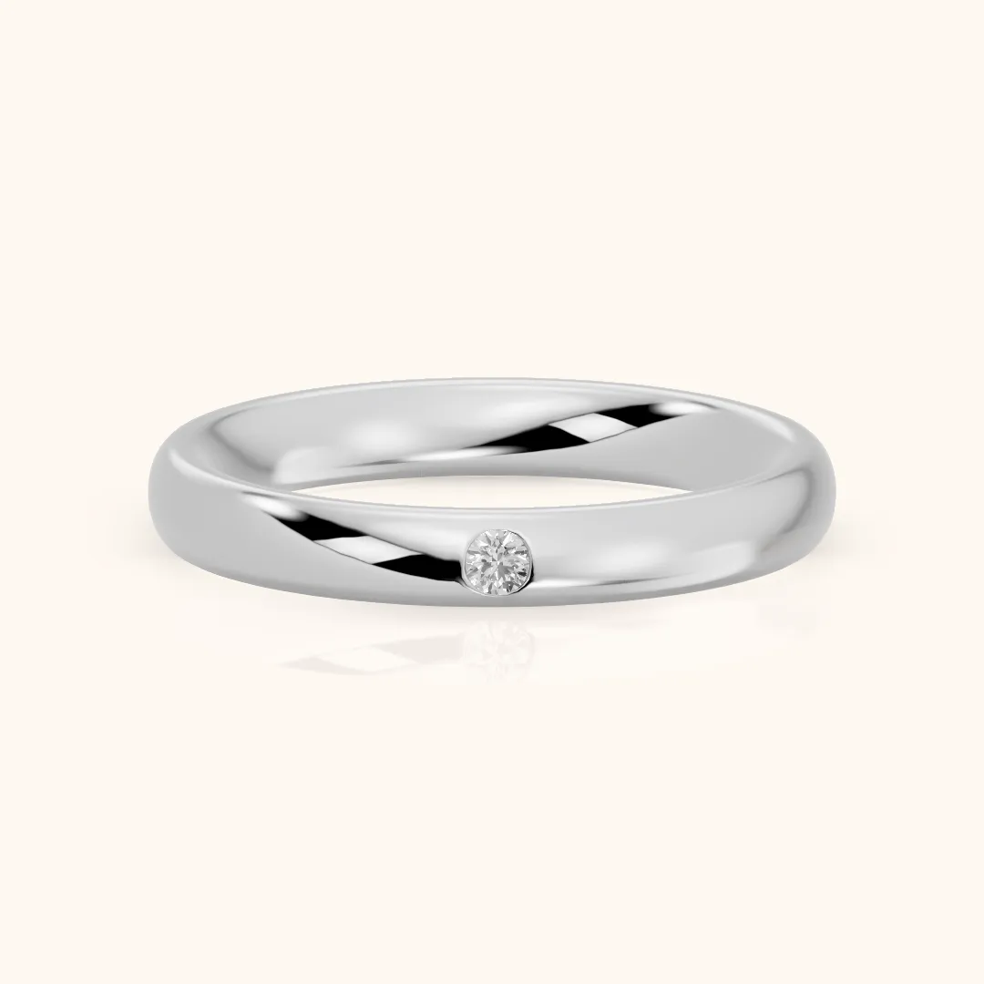 Hana Comfort Fit Bezel Round Diamond Wedding Band in Silver — view 2