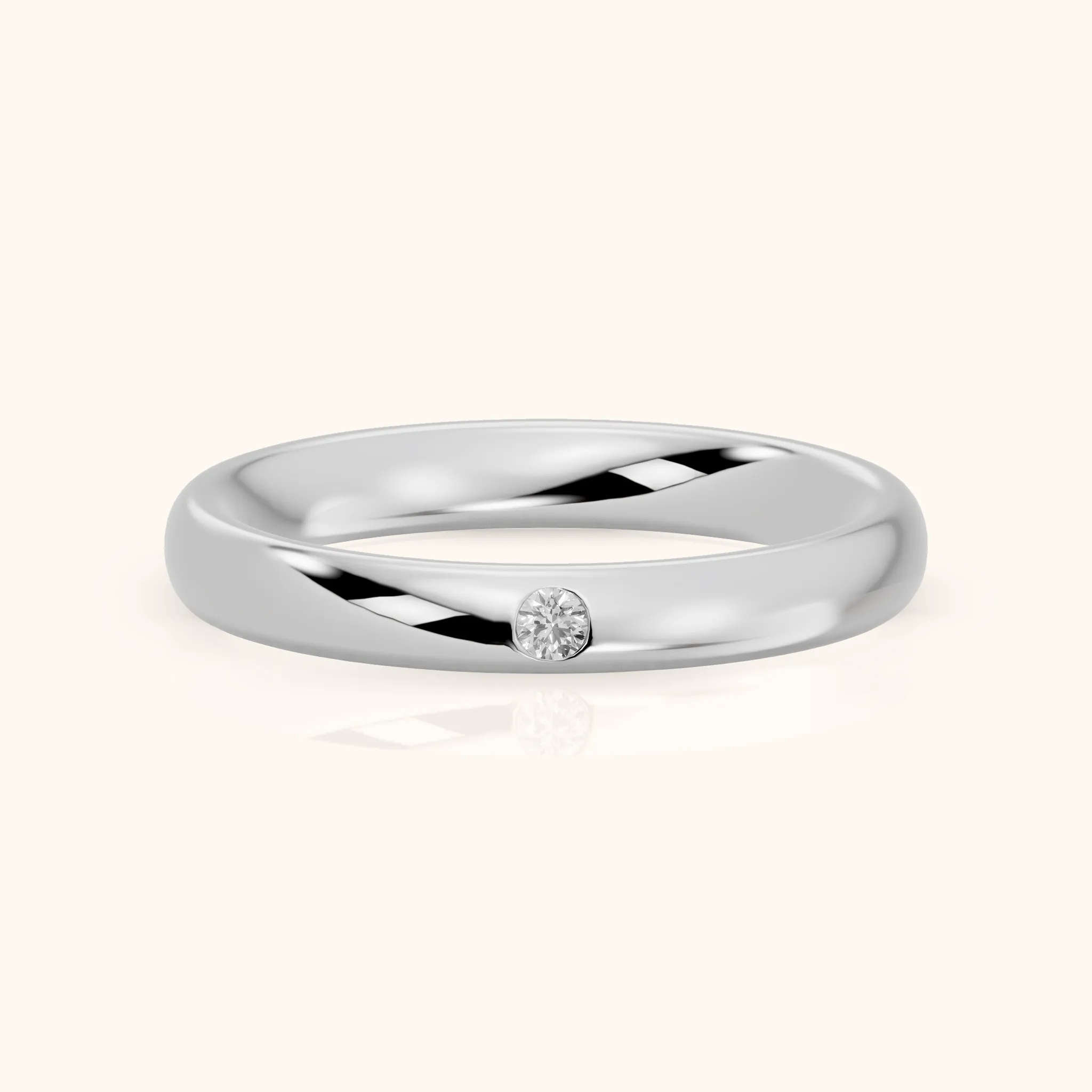 Hana Comfort Fit Bezel Round Diamond Wedding Band in Silver — view 1